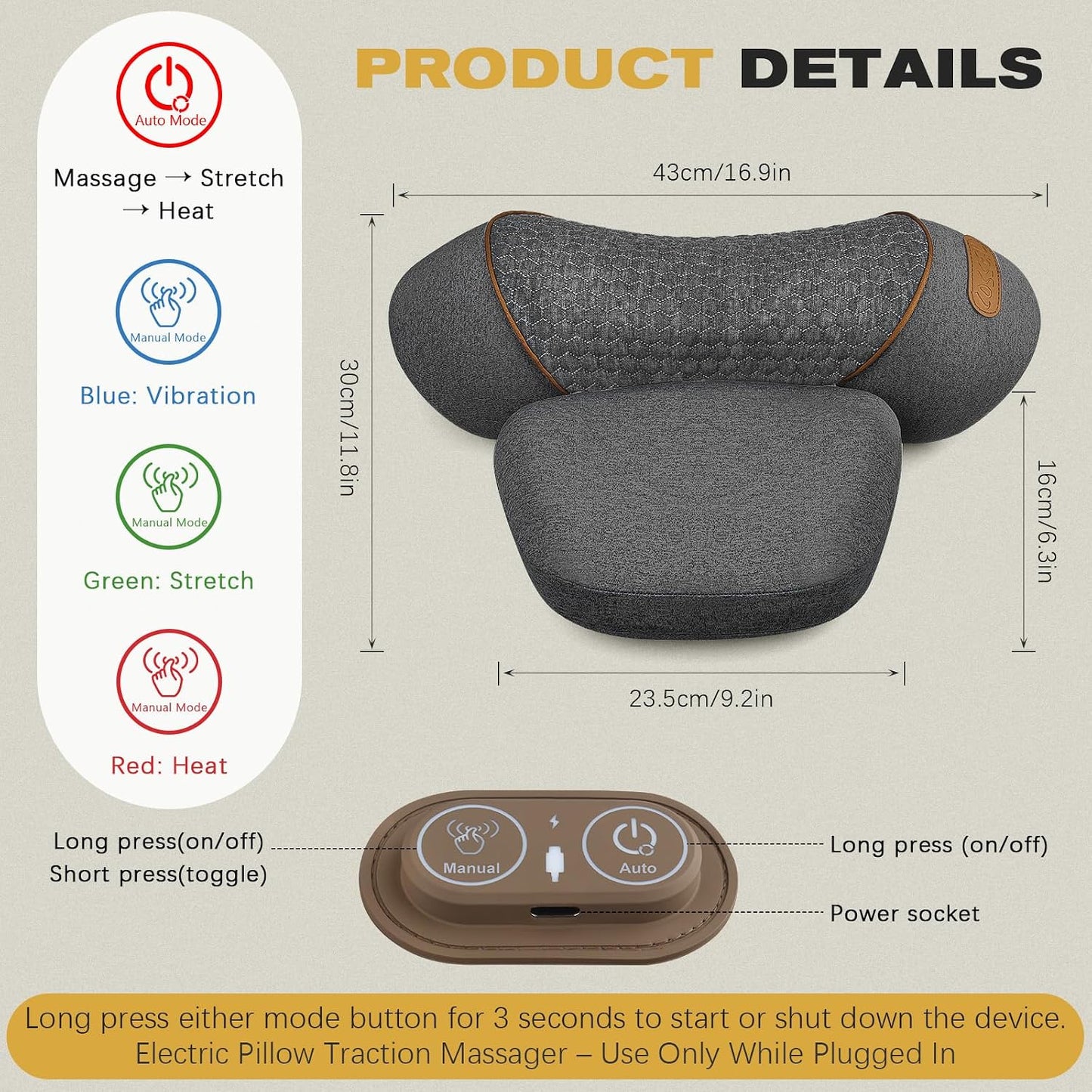 Almohada masajeadora de cuello 3 en 1 para aliviar el dolor, masaje...