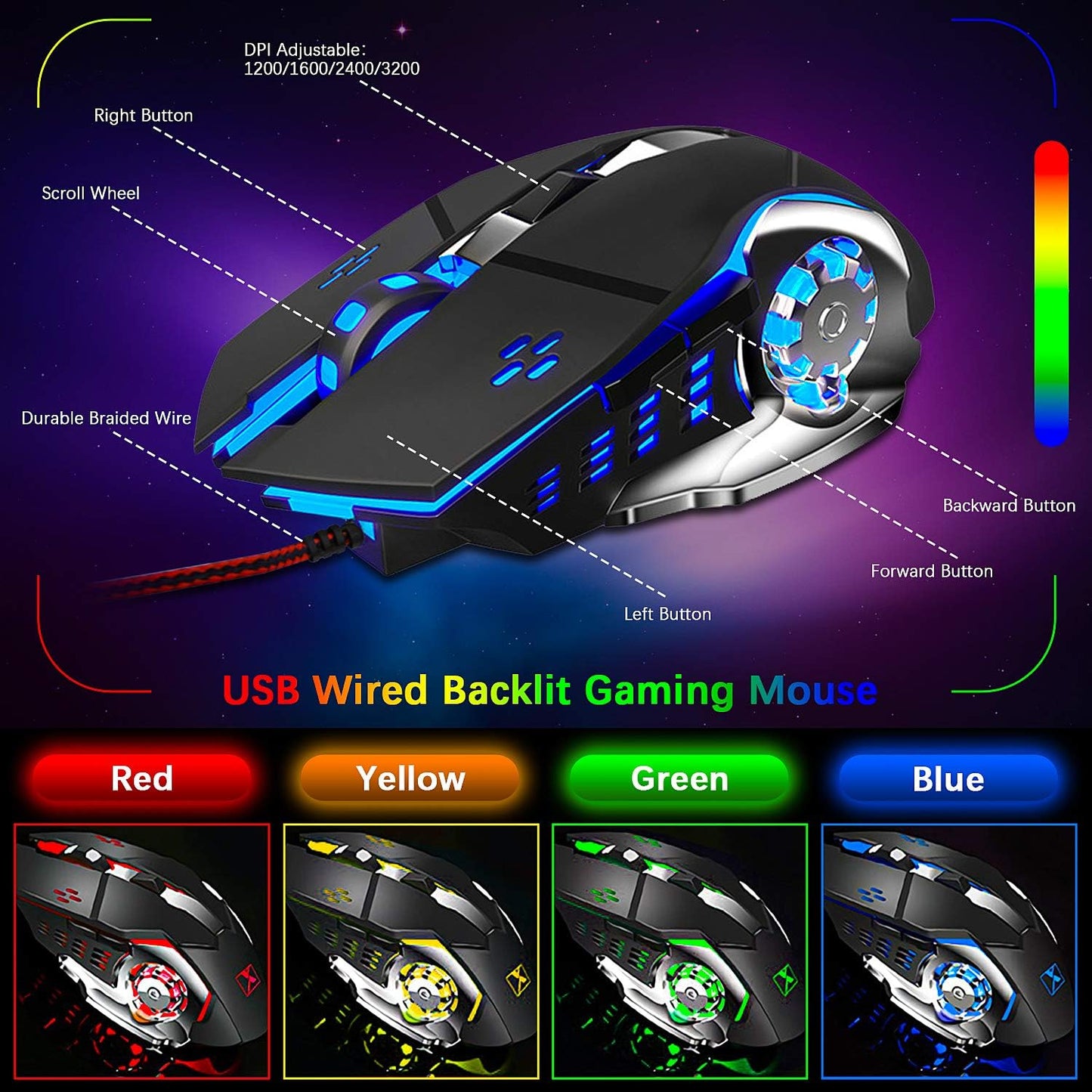 Combo de teclado y mouse con cable para juegos con alfombrilla de m...