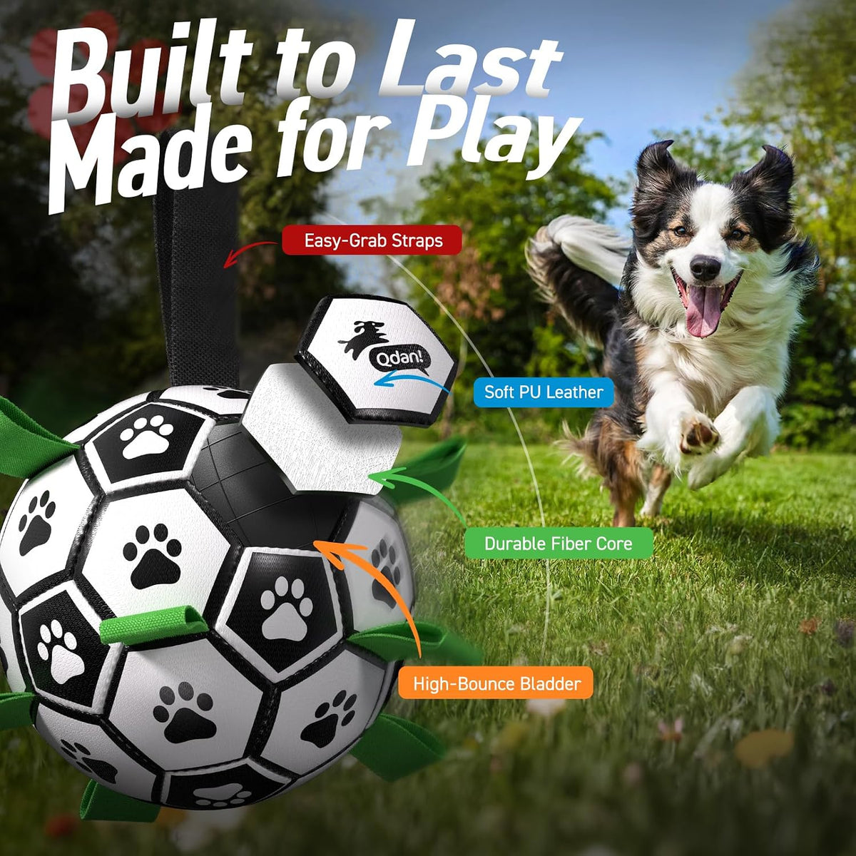 QDAN Dog Toys - Pelotas de fútbol para perros de 6 pulgadas con cor...