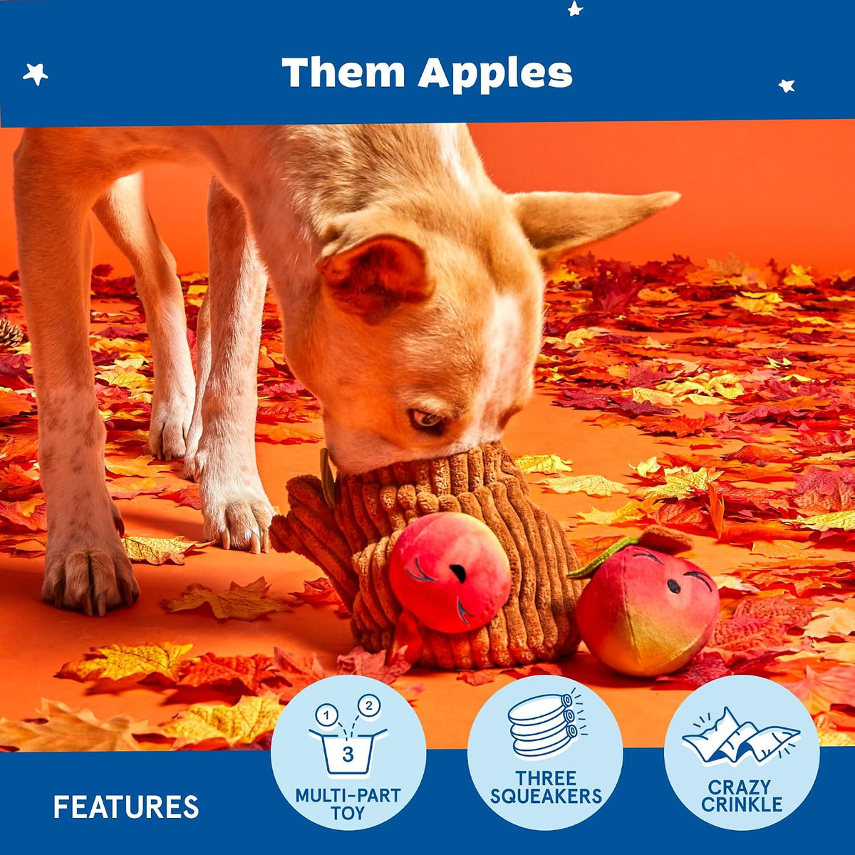 BarkBox Them Apples Juguete de peluche interactivo 3 en 1 para perr...