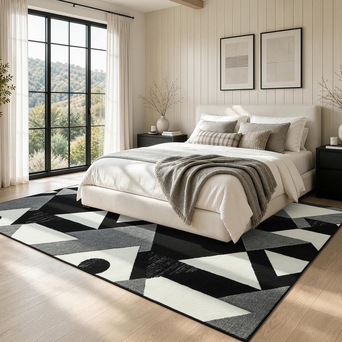 YIHOUSE Alfombra lavable de retazos geométricos modernos en blanco...