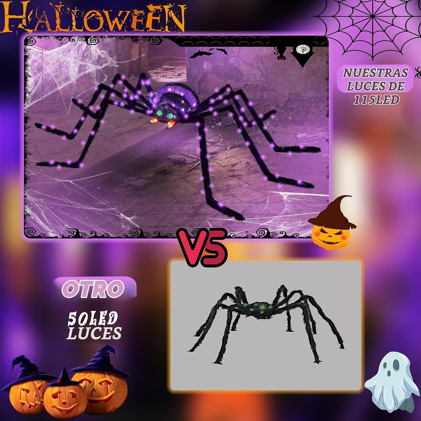 Araña gigante de 6.8 pies, decoración de Halloween para exteriores,...