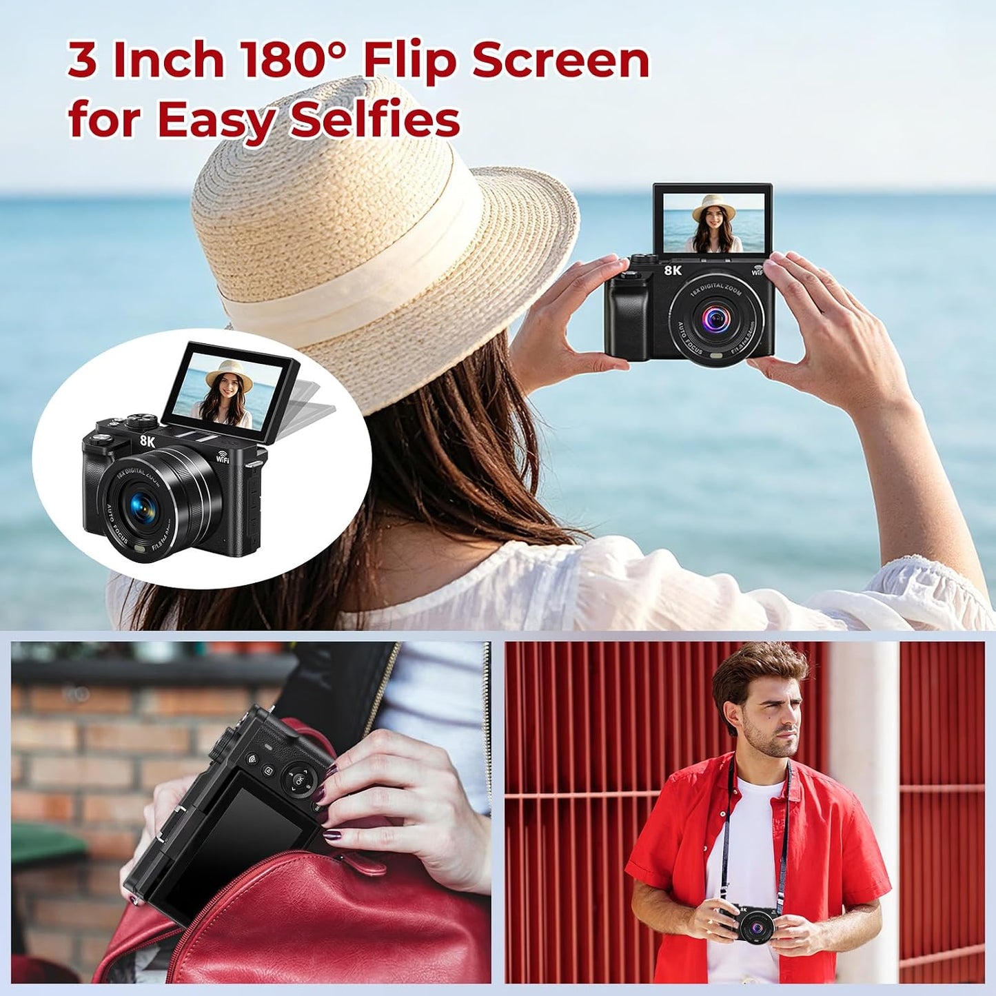 Cámaras digitales 8K para fotografía Cámara de vlogging con enfoque...