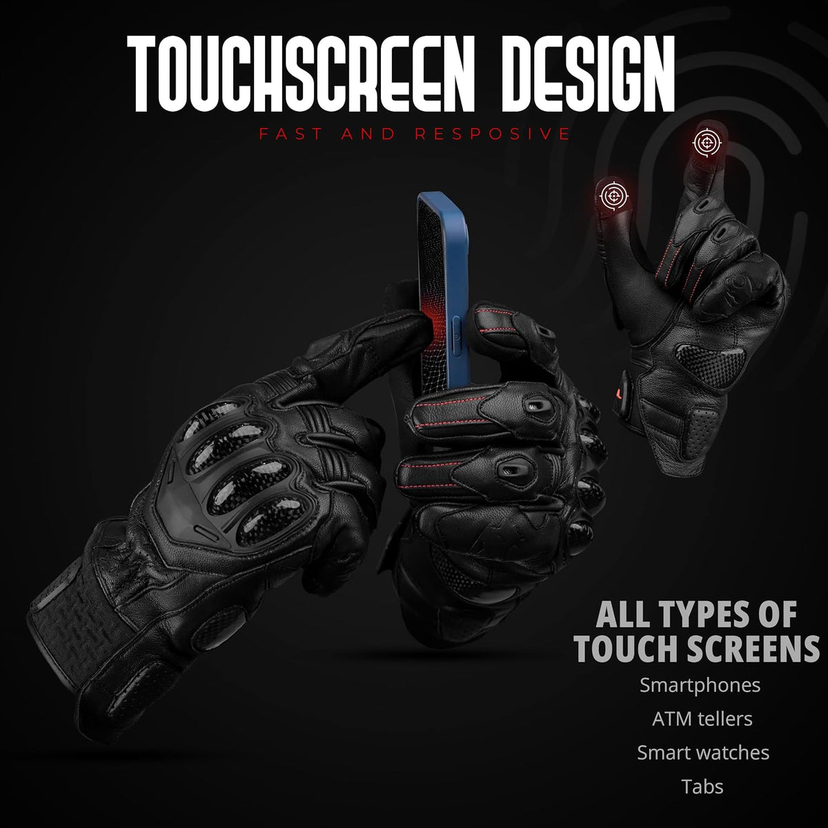 J.A.G. Guantes de Motocicleta de Piel para Hombre - Protección de N...