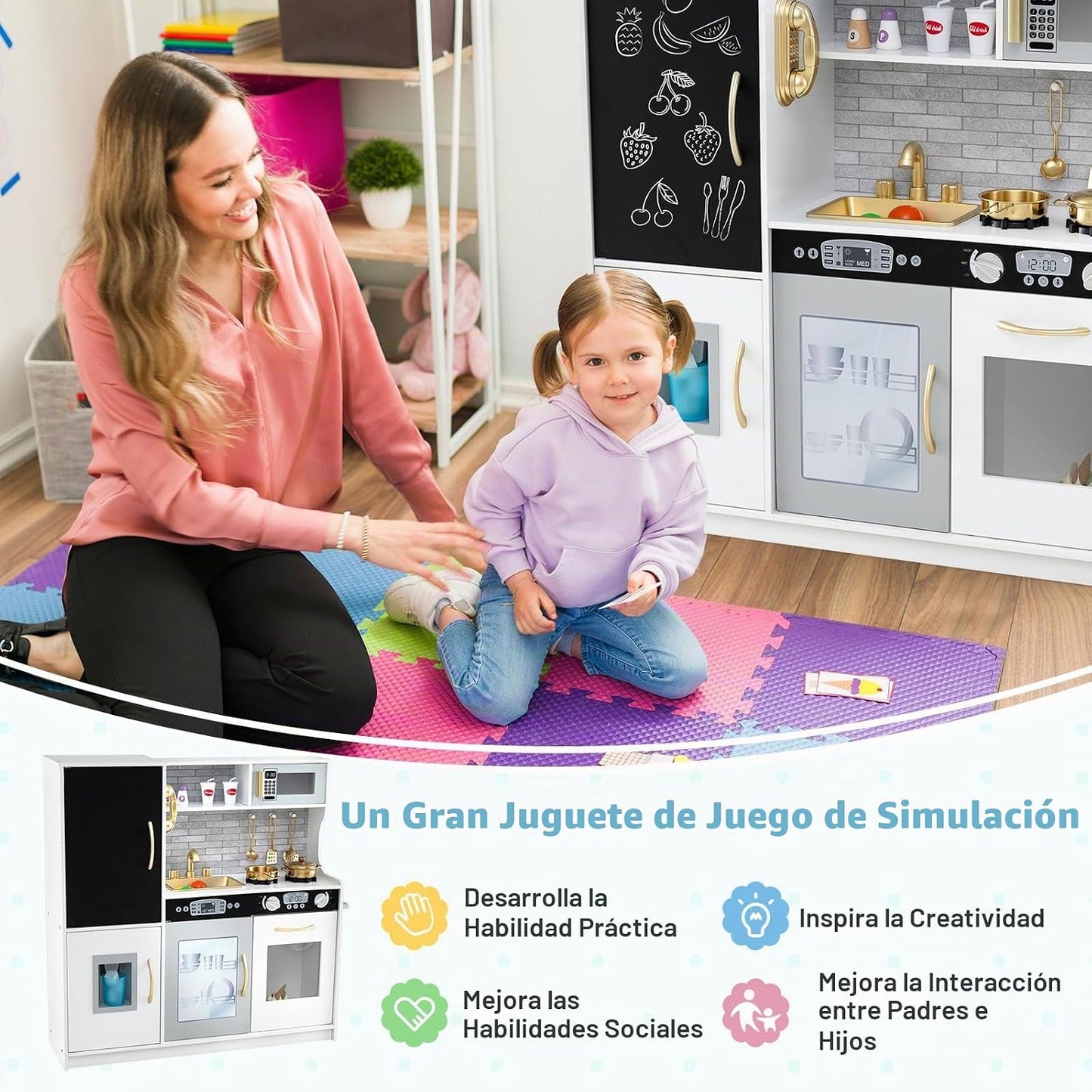 HONEY JOY Juego de cocina de madera para niños, juguete de simulaci...
