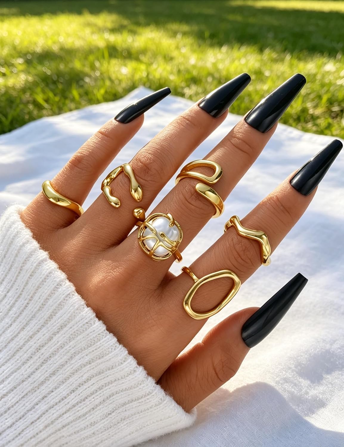 YEEZII Anillos Gruesos de Oro para Mujer Sin Deslustre, Anillo de P...