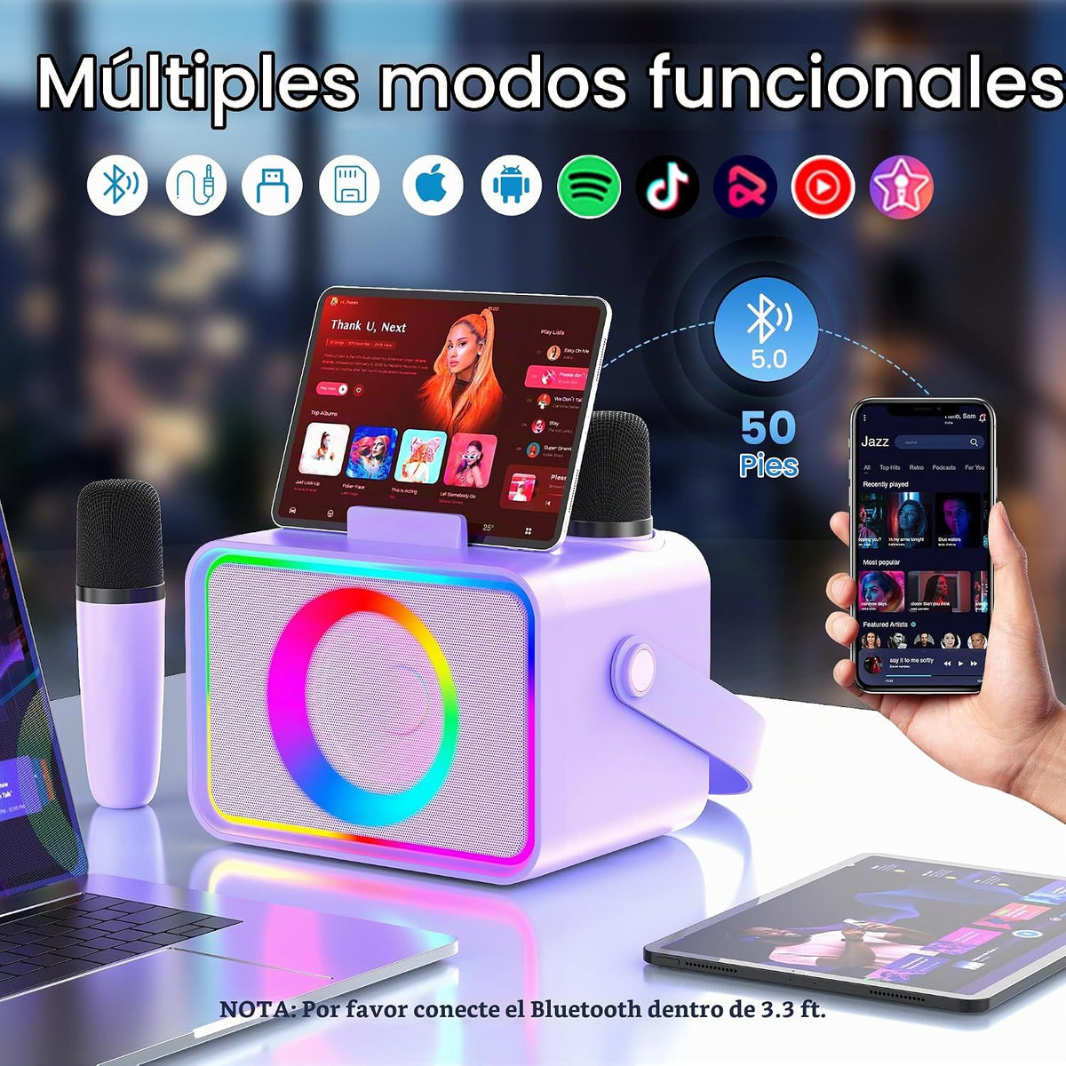 Máquina de karaoke, altavoz Bluetooth portátil con 2 micrófonos ina...
