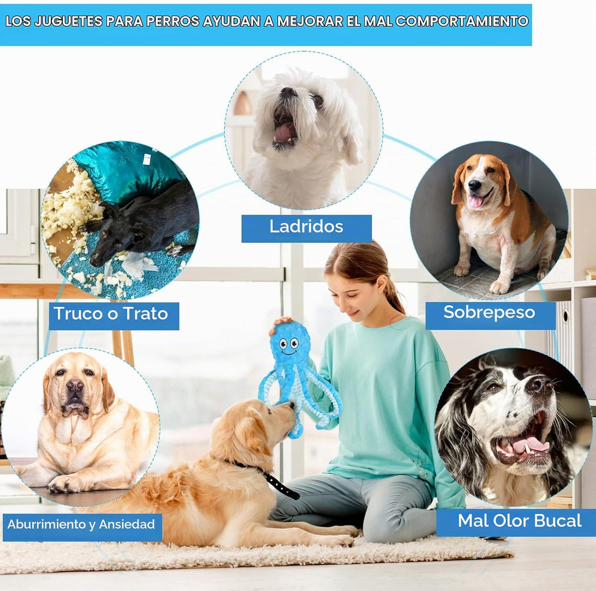 Letsmeet Juguetes Chirriantes para Perros Pulpo Relleno Juguete Cru...