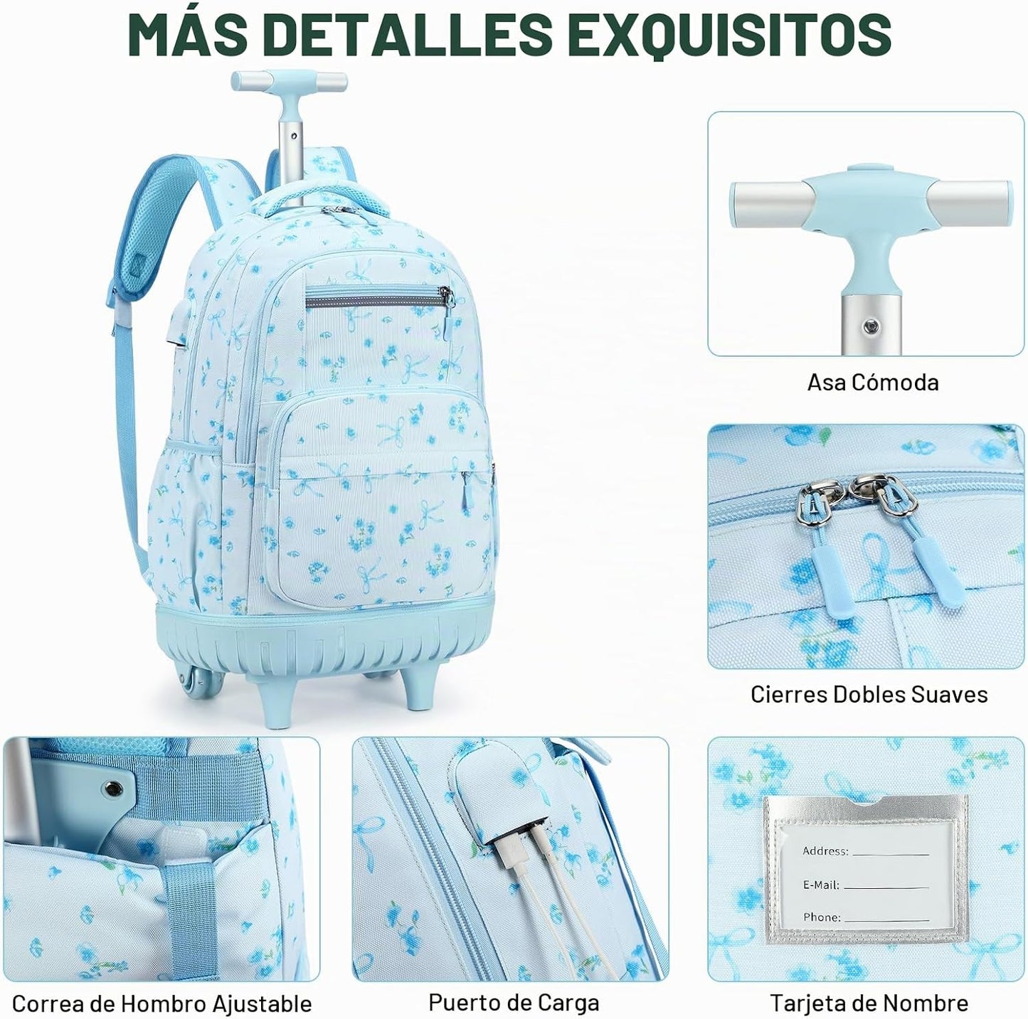 ACESAK Mochila con ruedas para niñas, mochila escolar con ruedas en...