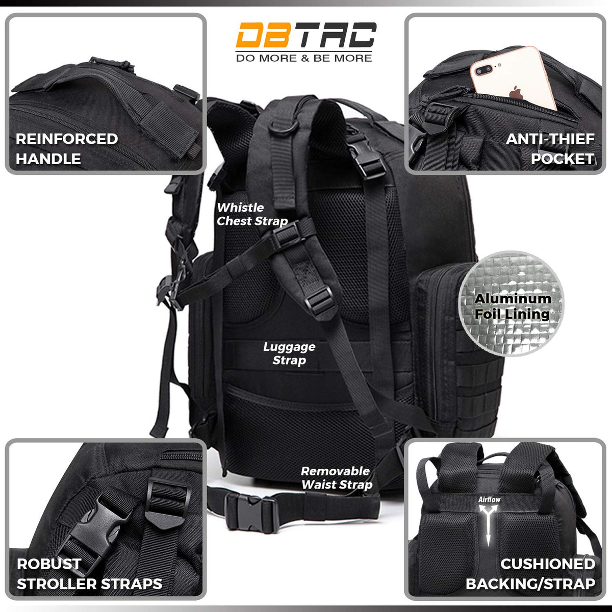 Mochila para pañales para papá DBTAC, bolsa grande de pañales para...