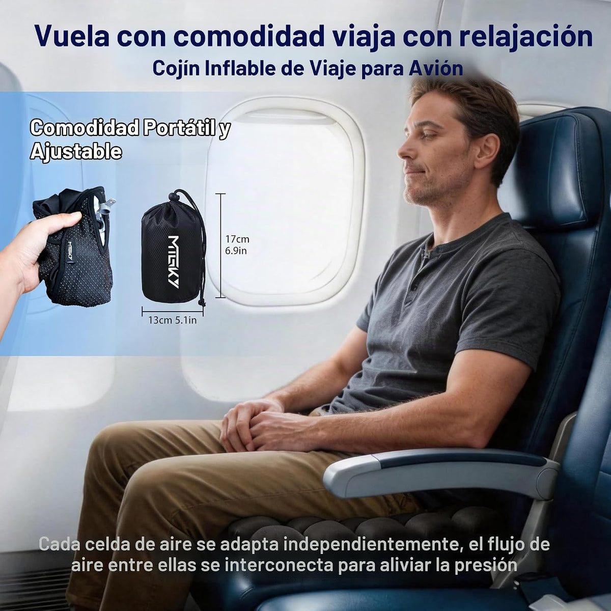 Cojín de asiento de viaje con bomba incorporada, cojín de asiento d...
