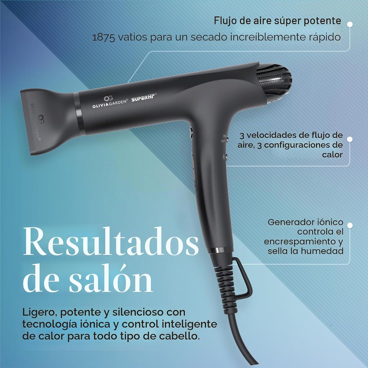 Olivia Garden Secador de pelo profesional SuperHP de 1875 W para to...