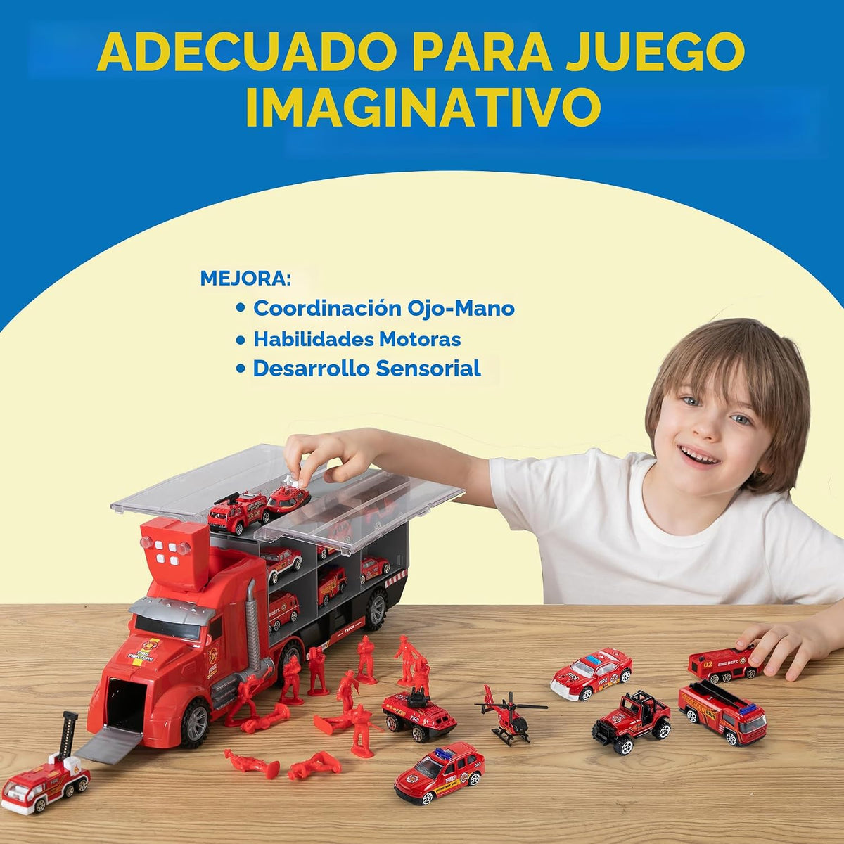 JOYIN Juego de vehículos de camión de bomberos 25 en 1 con sonidos...