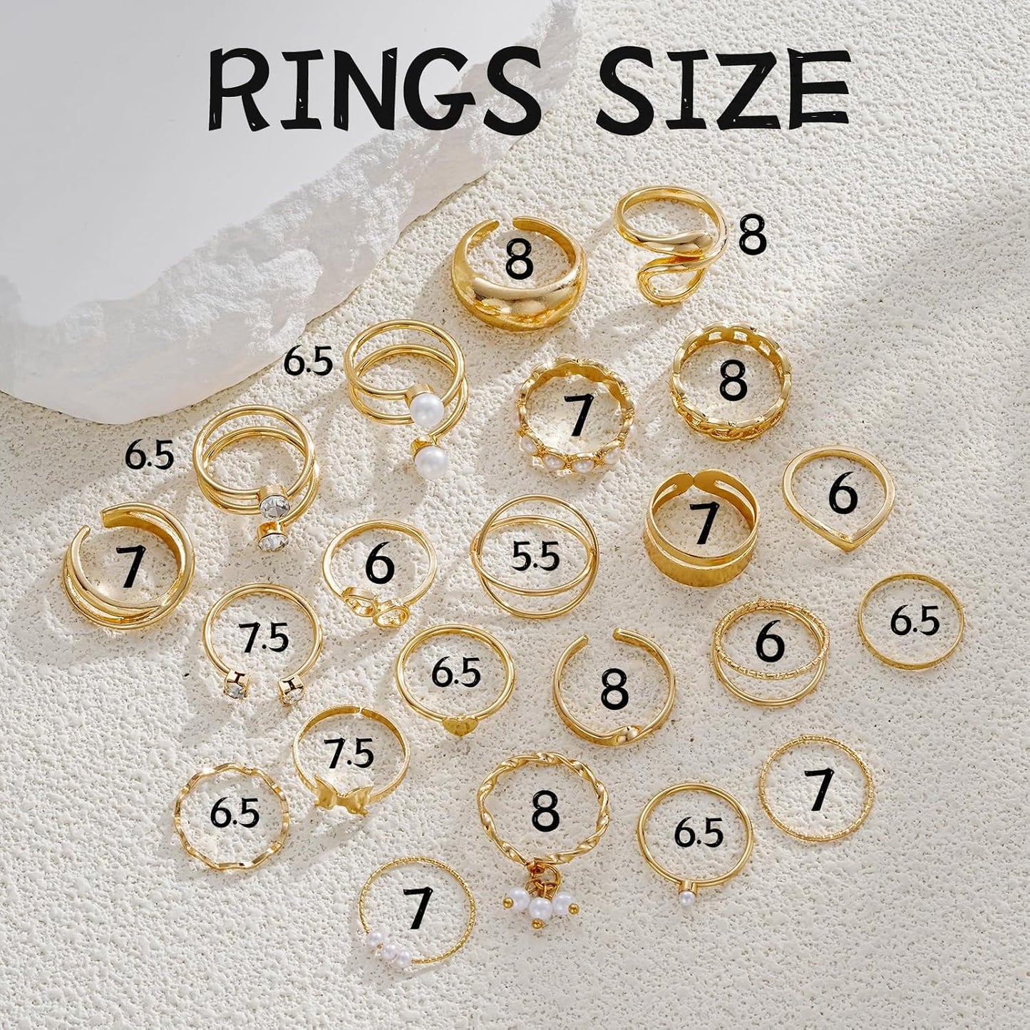 FAXHION Juego de 25 anillos apilables de oro para mujer, anillo de...