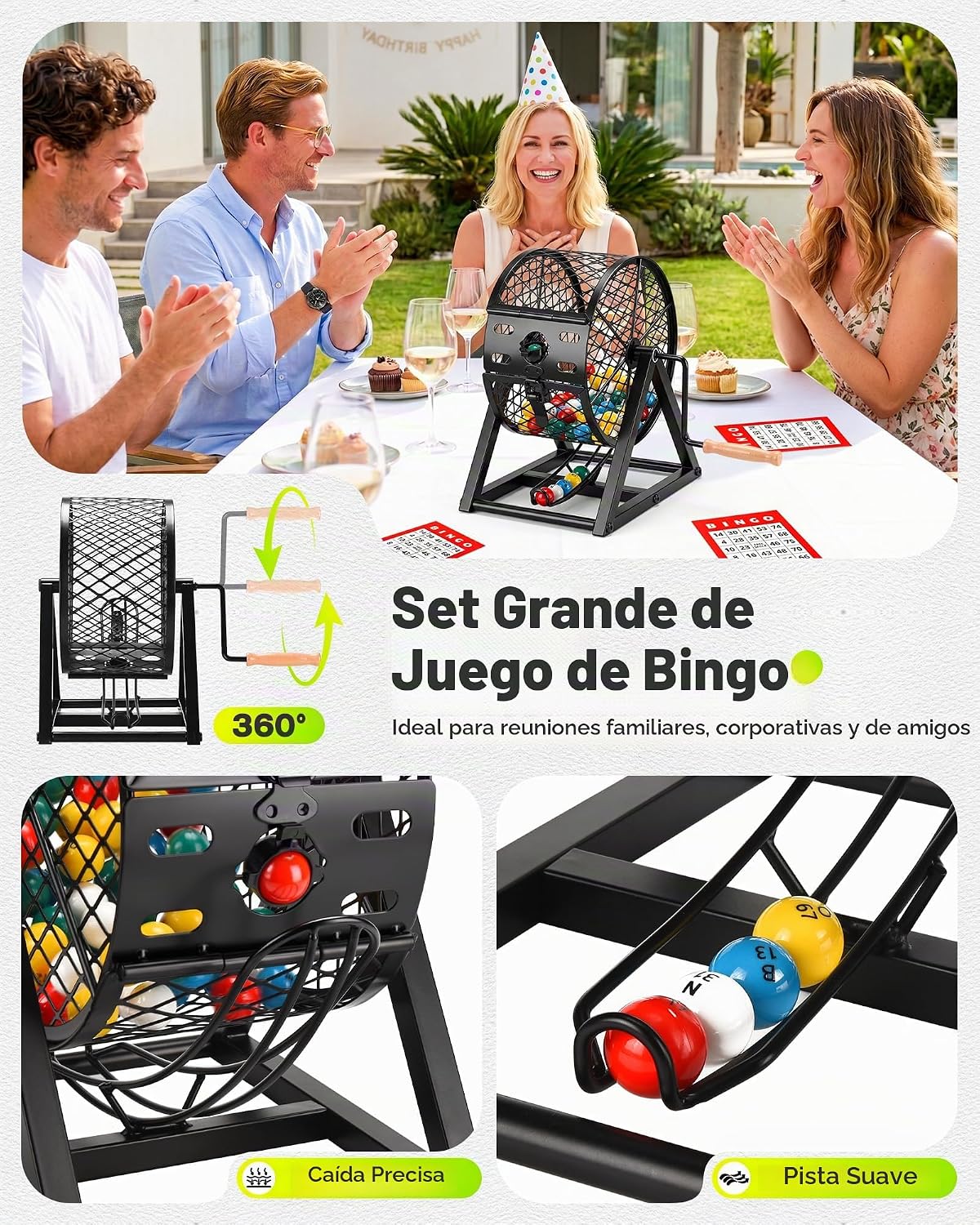Juego de bingo de lujo grande de 12 pulgadas con jaula, tablero, bo...
