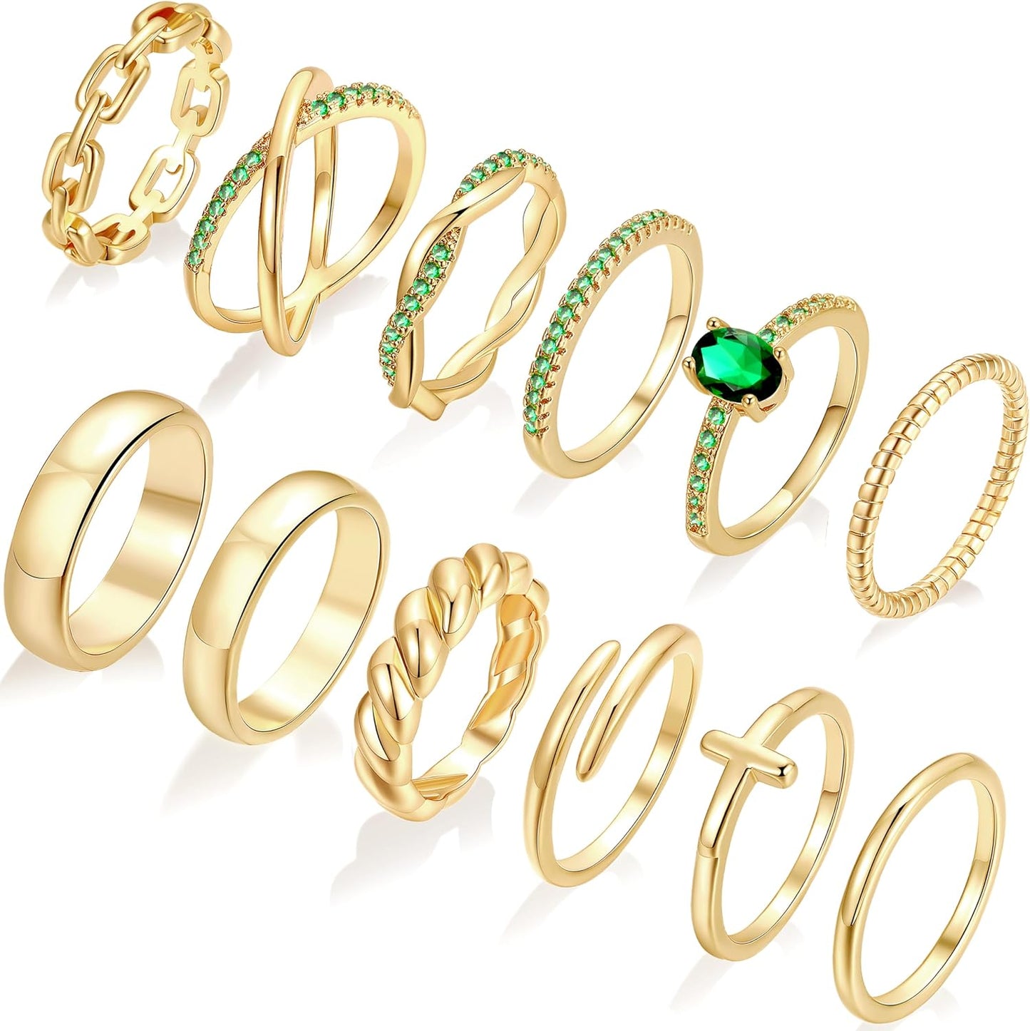 FAXHION 12 piezas de anillos delicados de oro de 14 quilates para m...