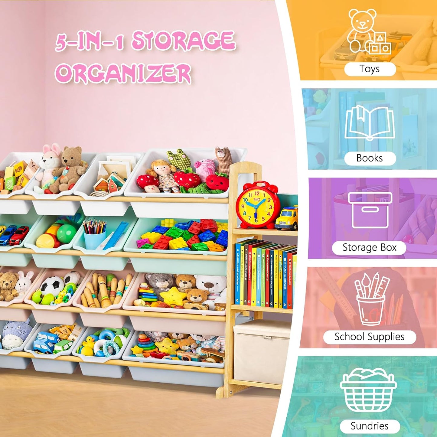 Etitlly Organizador de almacenamiento de juguetes para niños con es...
