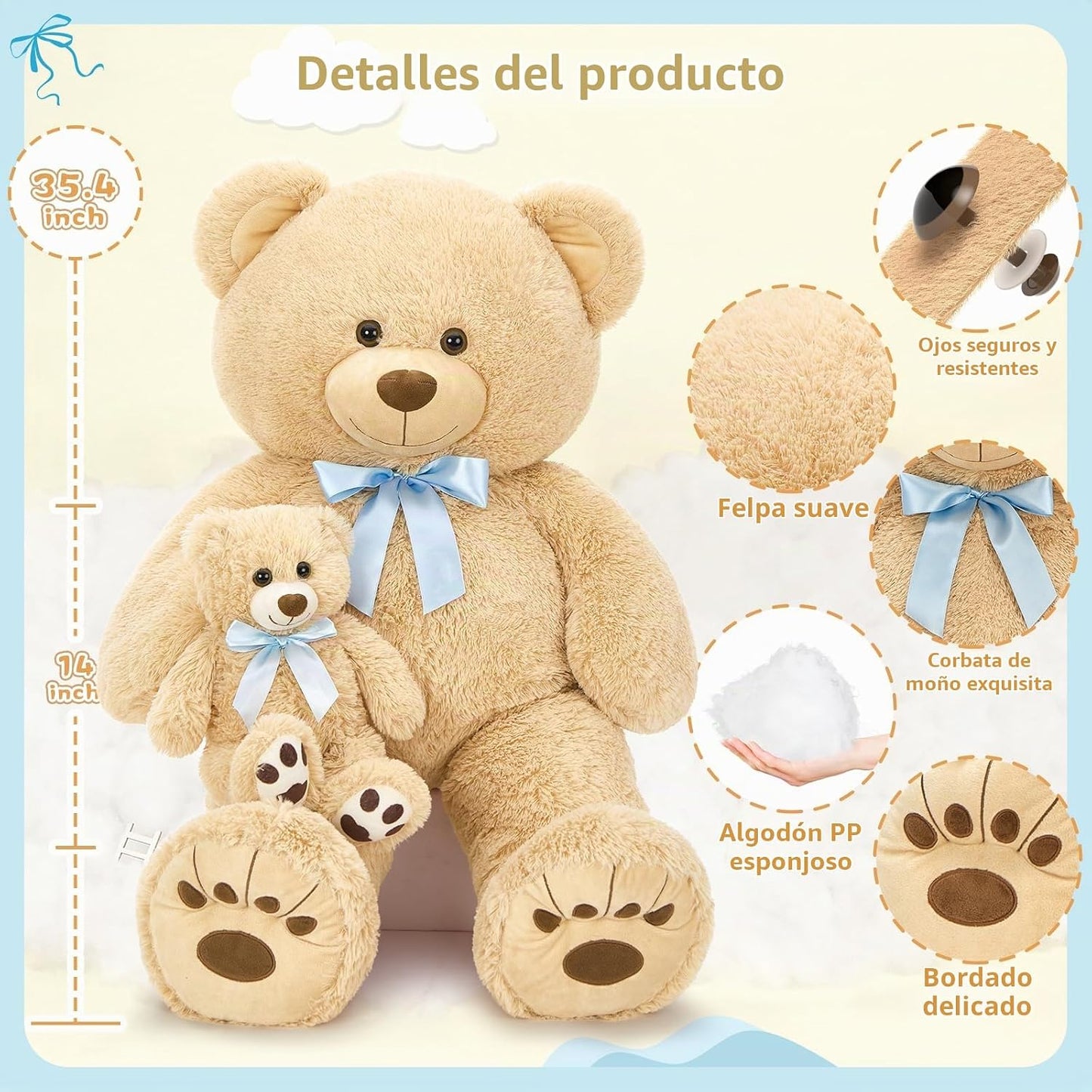MorisMos Oso de Peluche Gigante Animal de Peluche con Osos Bebé, 35...