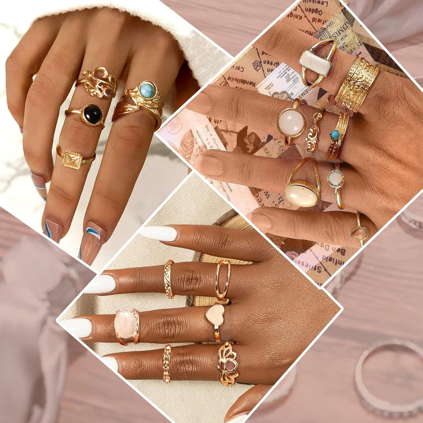 Subiceto Juego de 70 anillos de nudillos de cristal vintage para mu...
