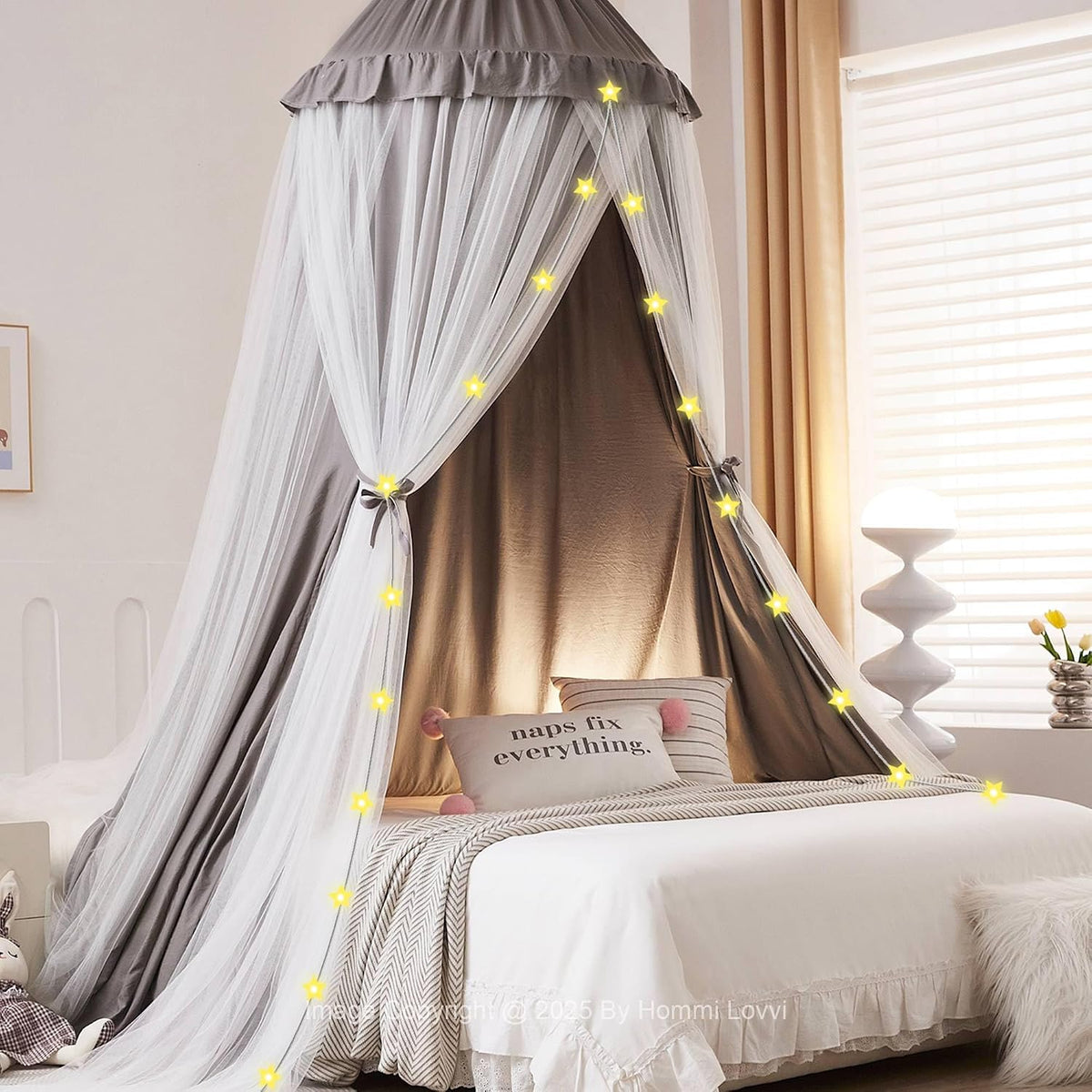 Hommi Lovvi Toldo de cama de doble capa con luces de estrella, 3 pi...