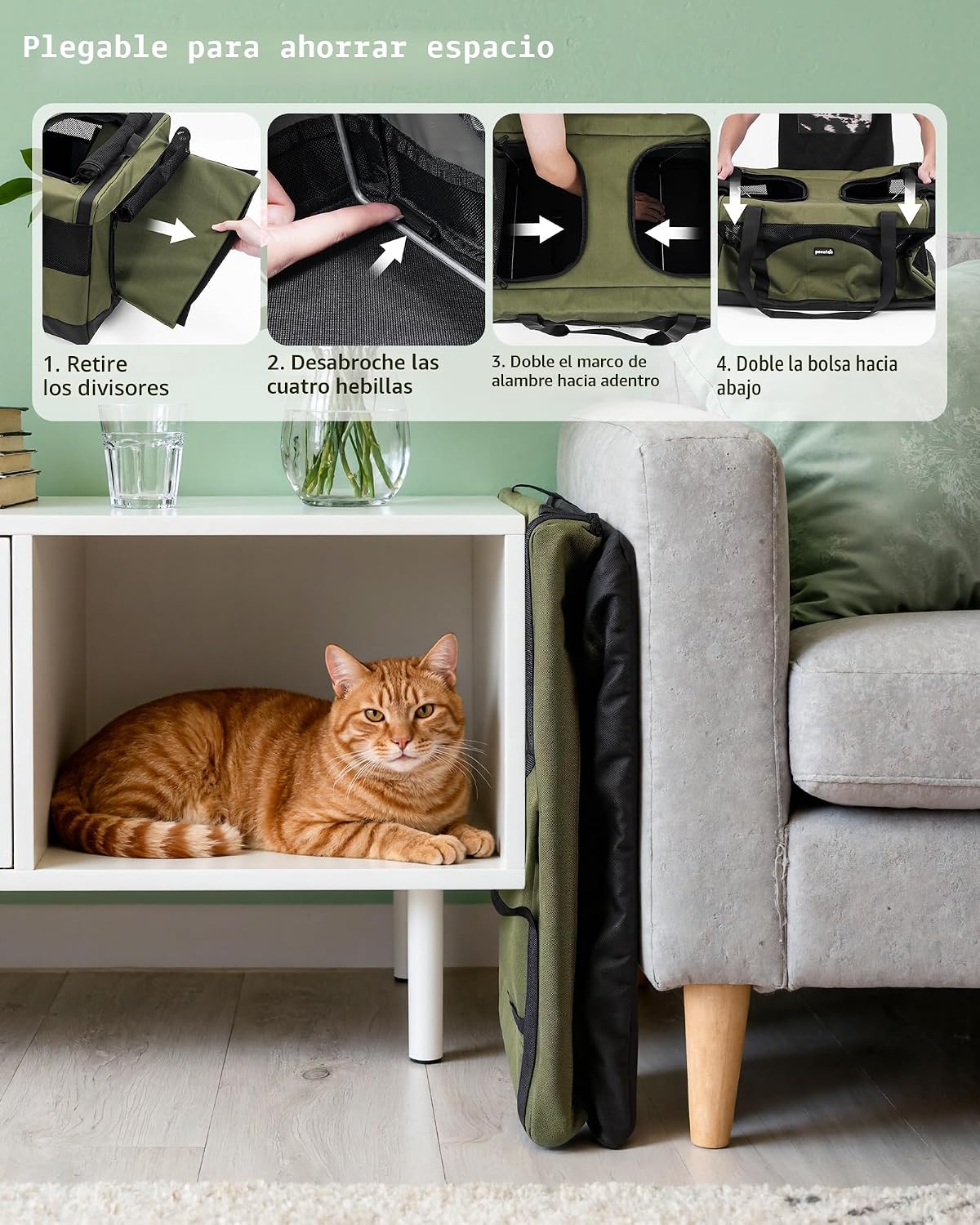 Pecute Transportador grande para gatos, suave doble jaula para masc...