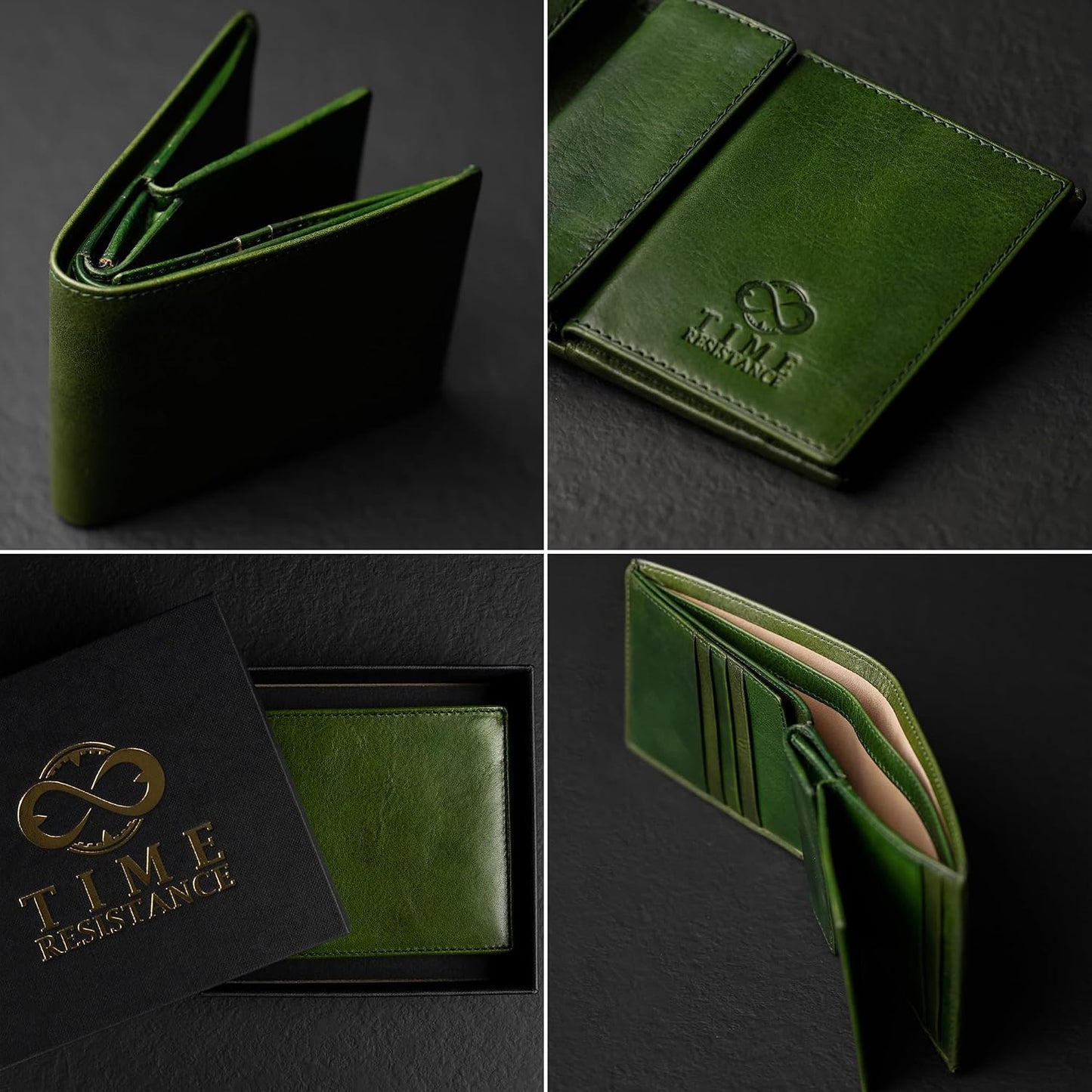 Time Resistance Cartera de cuero para hombre, diseño minimalista co...