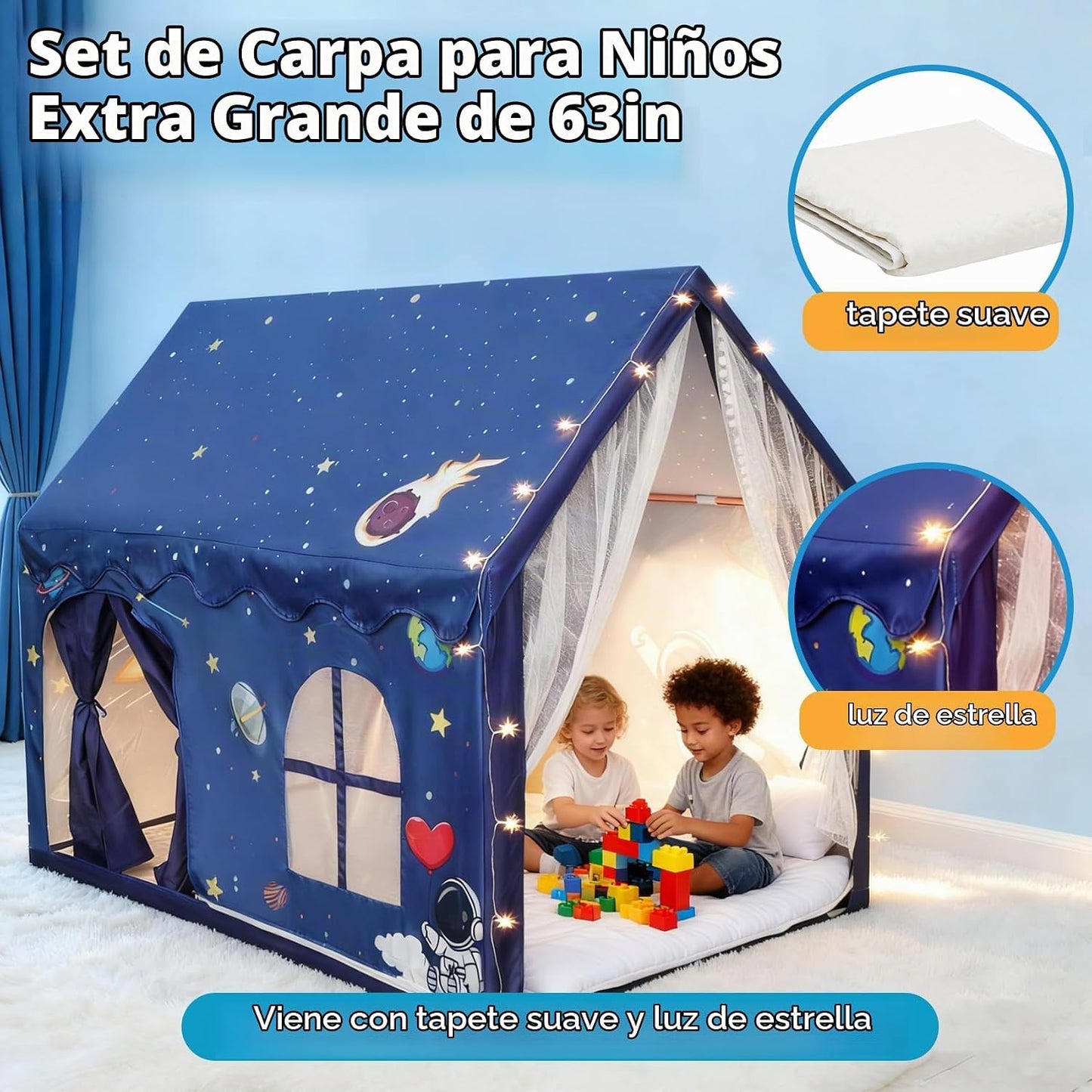 Tienda espacial para niños, casa de juegos para interiores, con luz...
