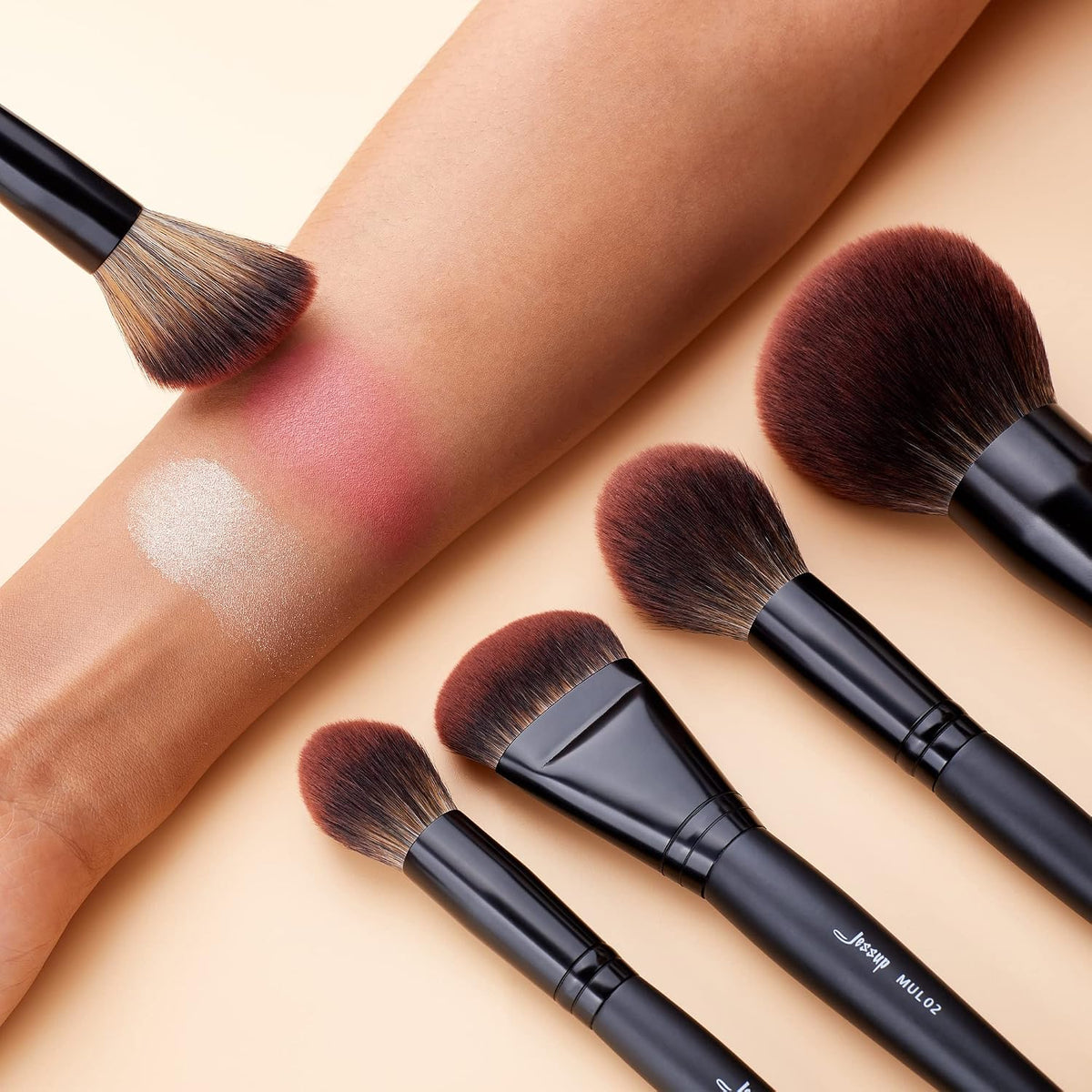 Jessup Pinceles de maquillaje de cara grande, 5 piezas, base sintét...