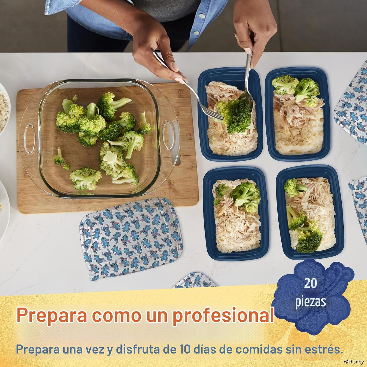 Disney Stitch - Recipientes de preparación de comidas, 20 piezas, 3...
