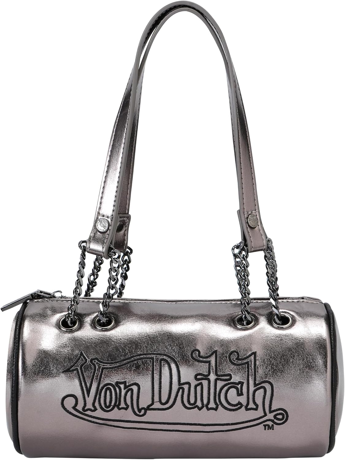 Von Dutch Bolsa de barril, bolso de hombro de cuero vegano