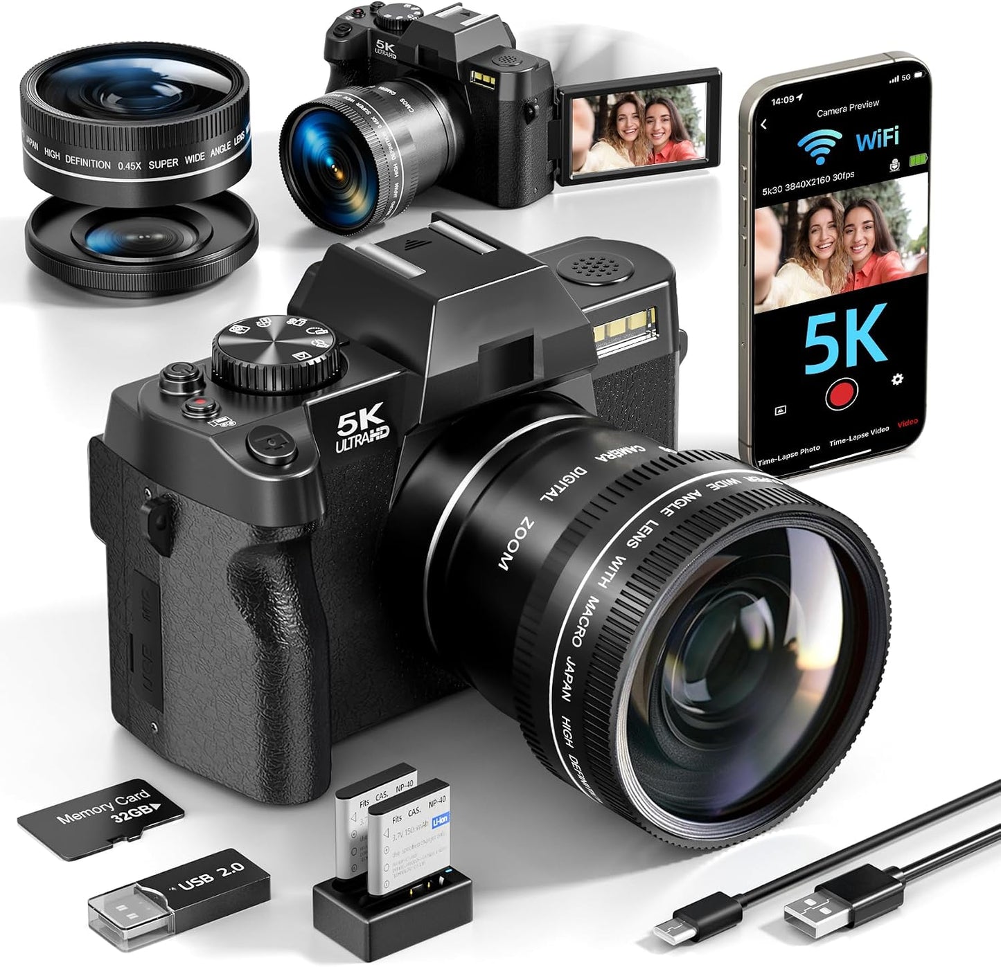 Cámaras digitales 5K 64MP para fotografía, punto de vlogging y cáma...