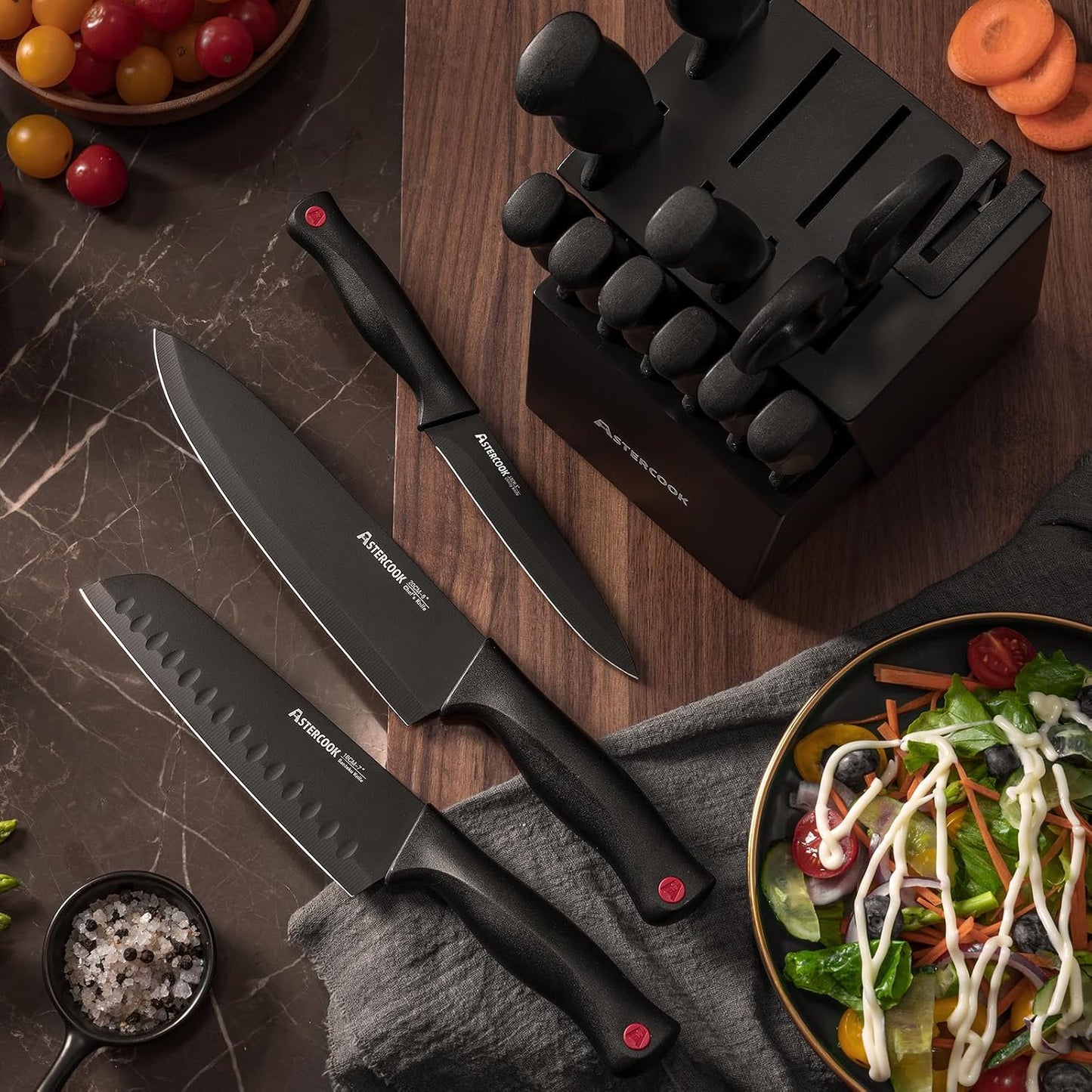 Astercook - Juego de cuchillos de 15 piezas para cocina con bloque,...