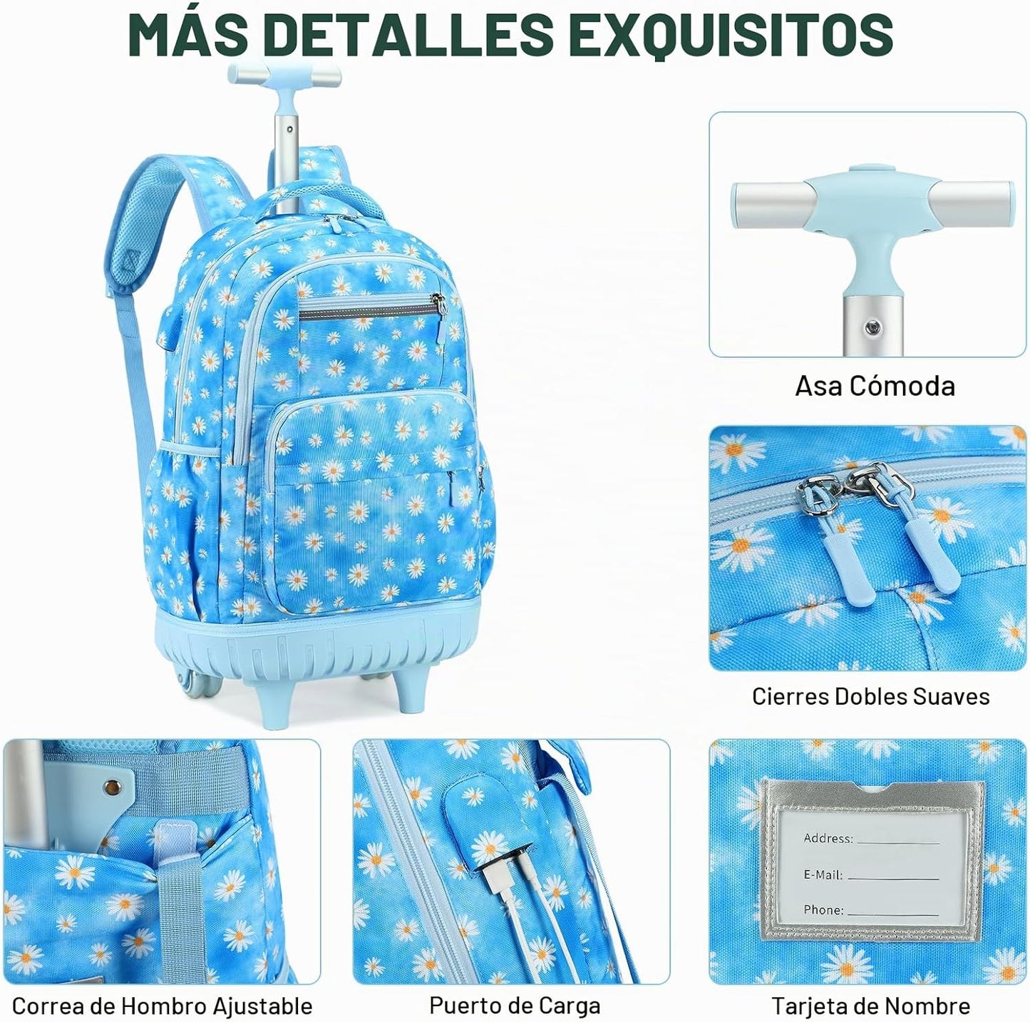ACESAK Mochila con ruedas para niñas, mochila escolar con ruedas en...