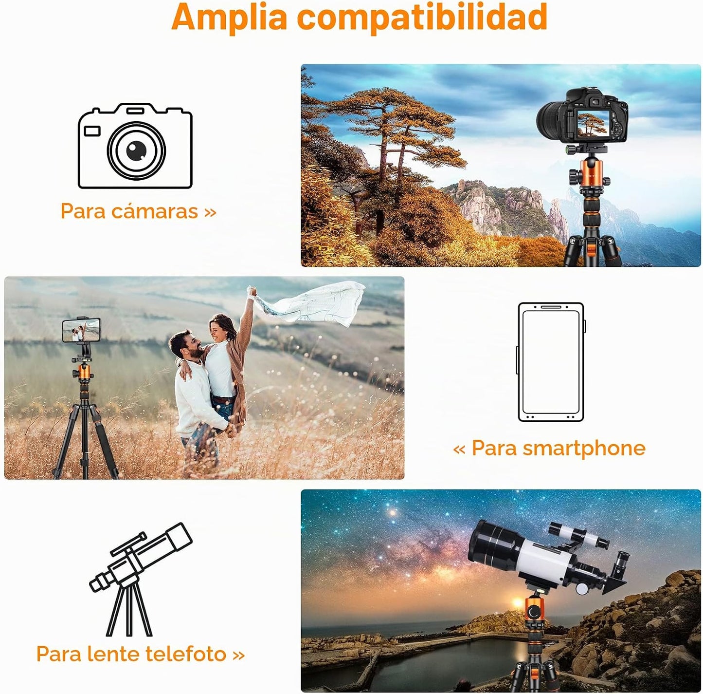 Trípode para Cámara de 82" de Alto Uso Pesado, Trípode Monópode...