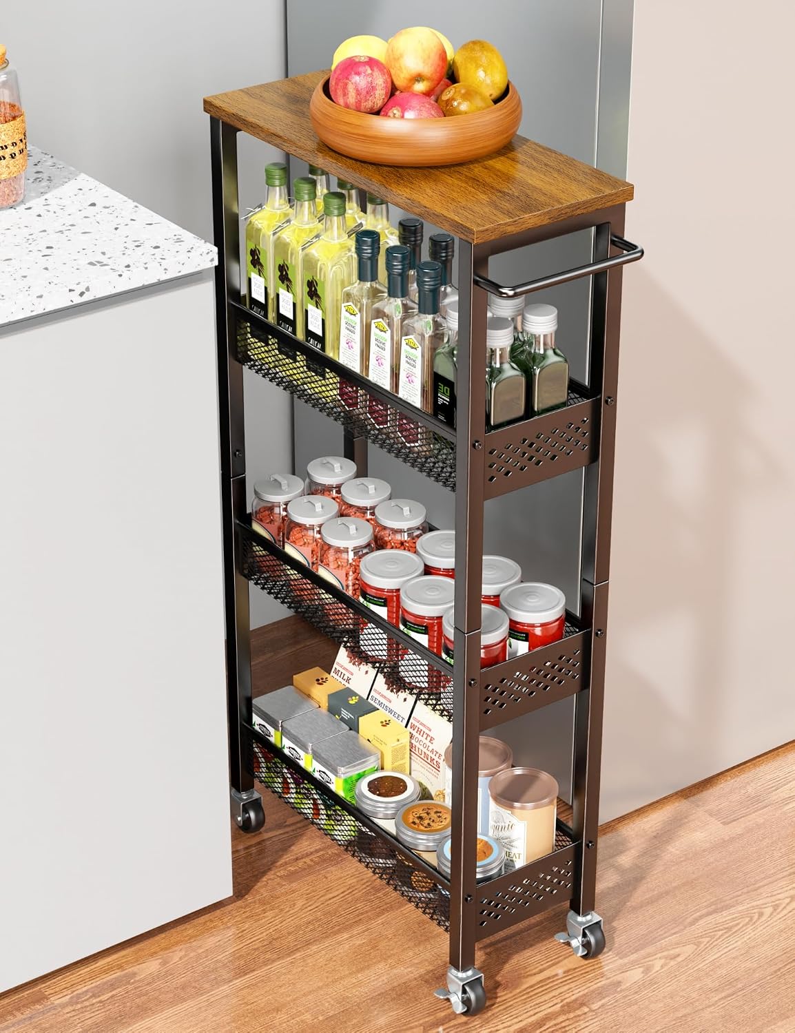 OKZEST Carrito de almacenamiento delgado de 4 niveles para cocina |...
