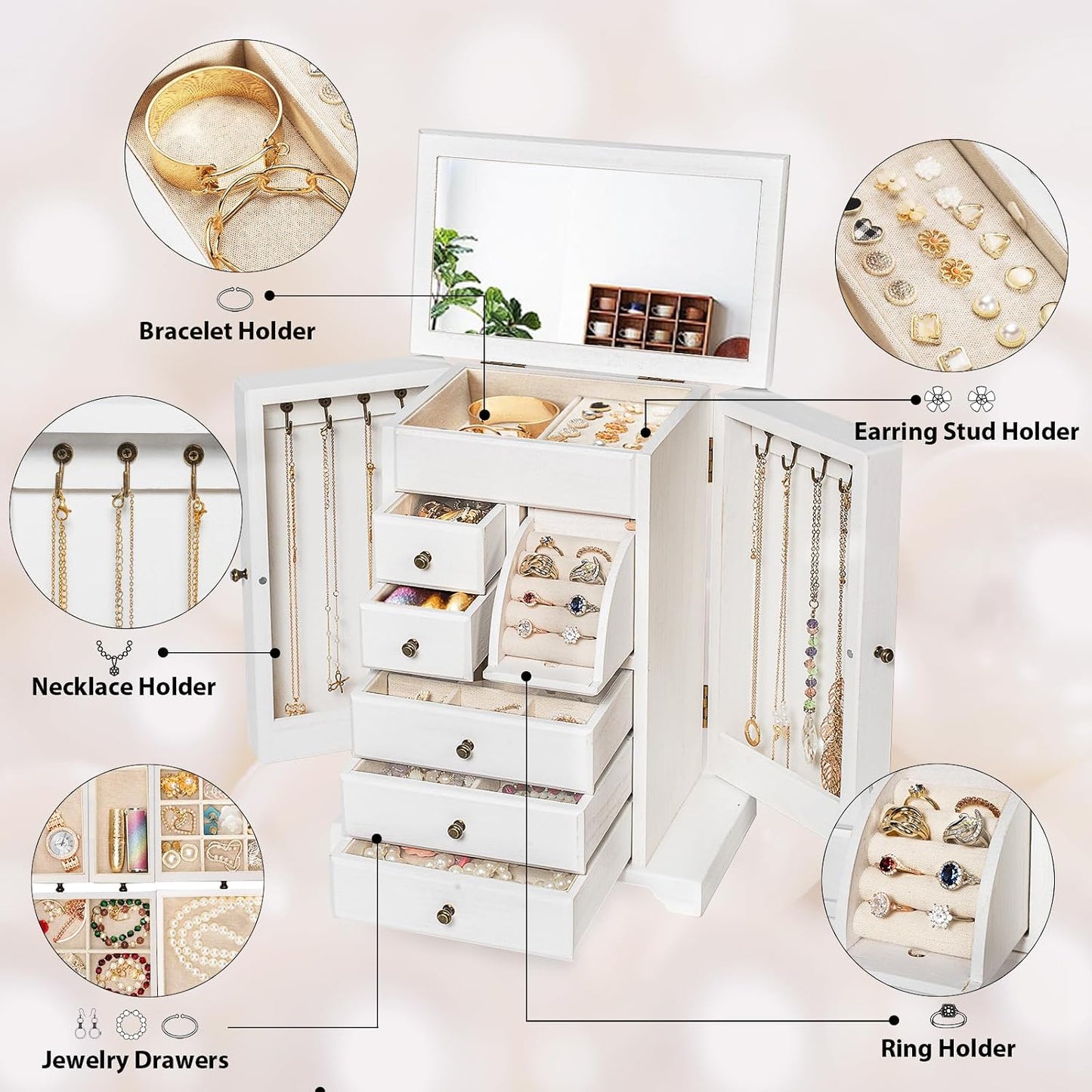 Yoimori - Joyero para mujer, cajas de joyería de madera rústica y o...