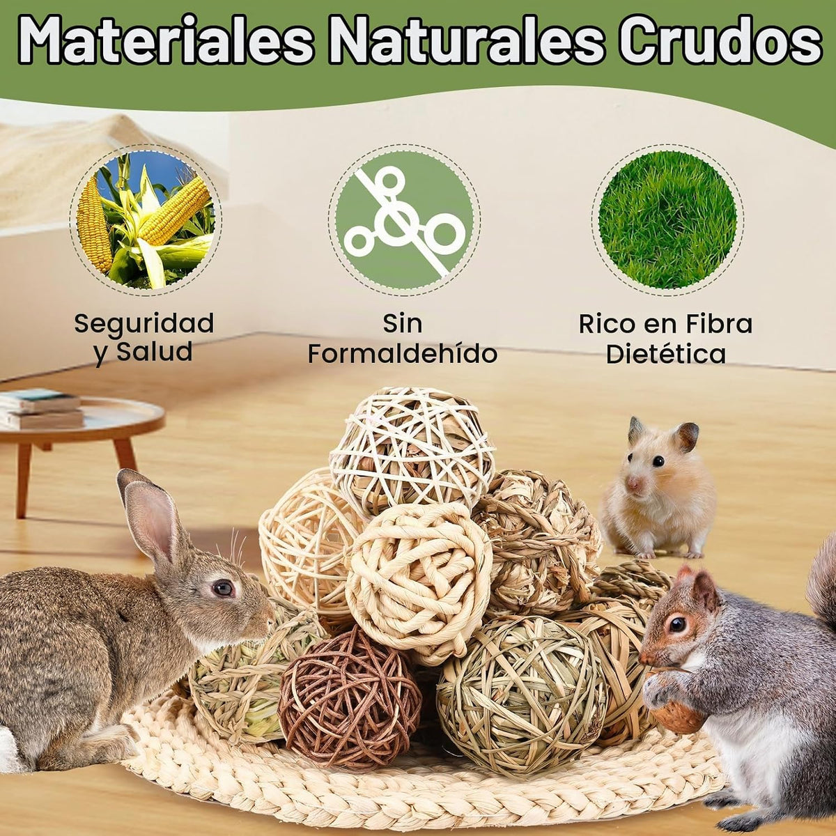 Bolas de hierba masticables de conejito, juguetes masticables rodan...