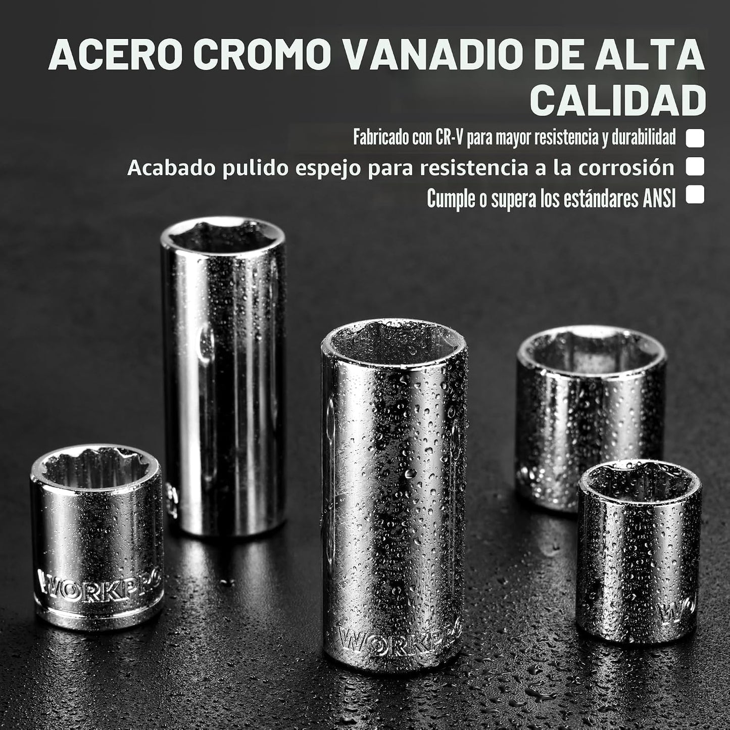 WORKPRO Juego de 450 piezas de llaves de vaso de 1\/2" 1\/4"...