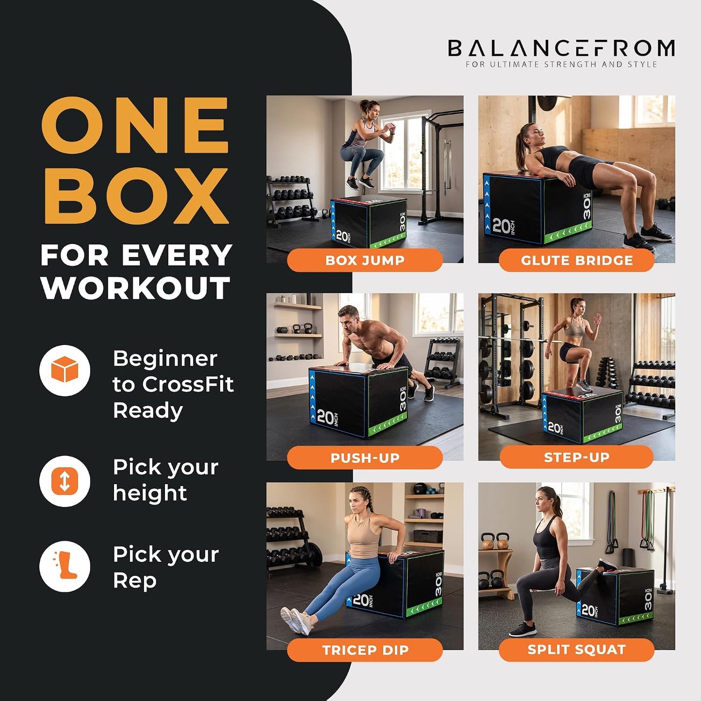 BalanceFrom Caja de salto pliométrica de espuma 3 en 1 para gimnasi...