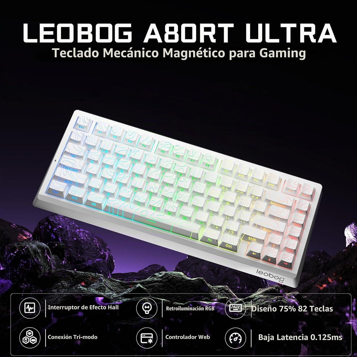 LEOBOG A80 RT Ultra HE Teclado mecánico inalámbrico para juegos 75%...