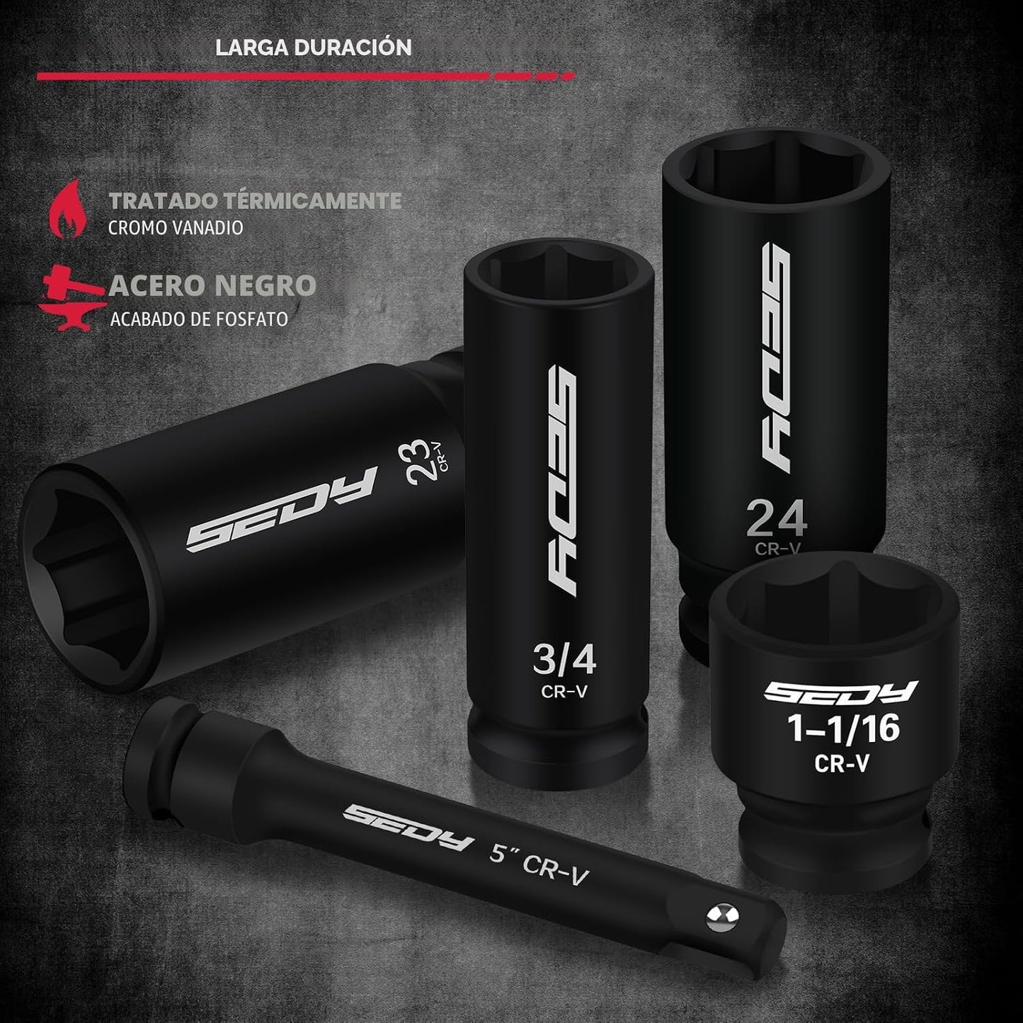 Juego de llaves de impacto de accionamiento maestro de 1\/2", 6...