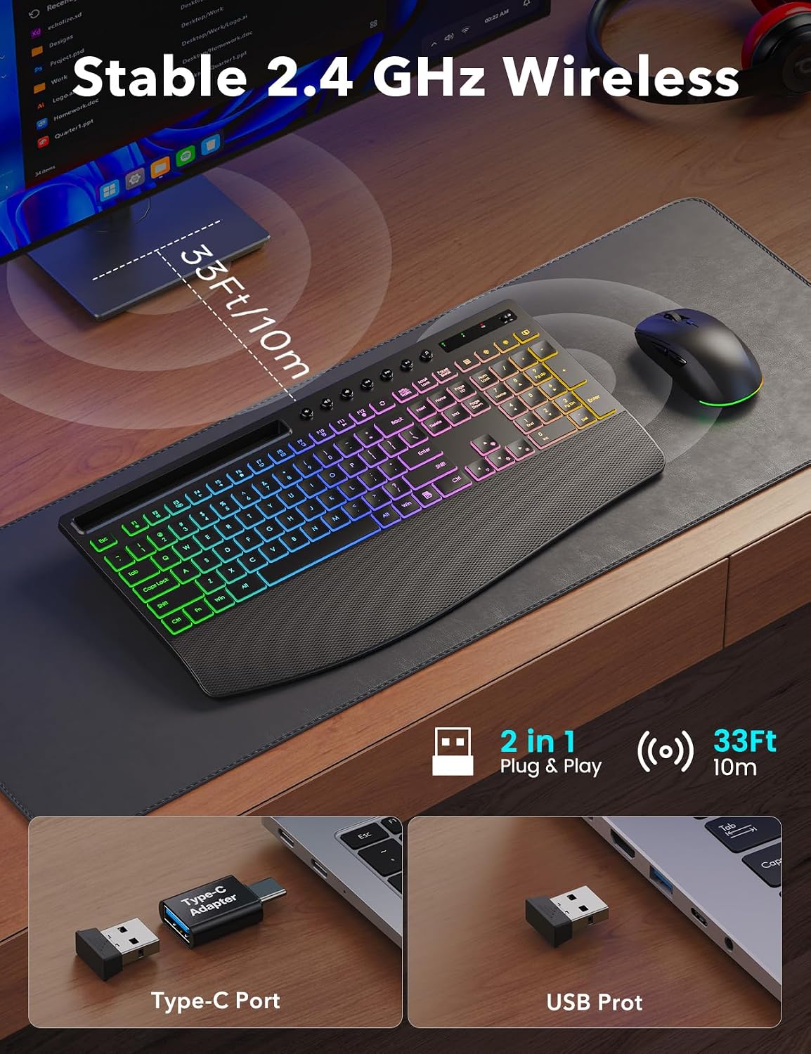 Trueque Combo de teclado y mouse inalámbricos, batería de 4000 mAh...