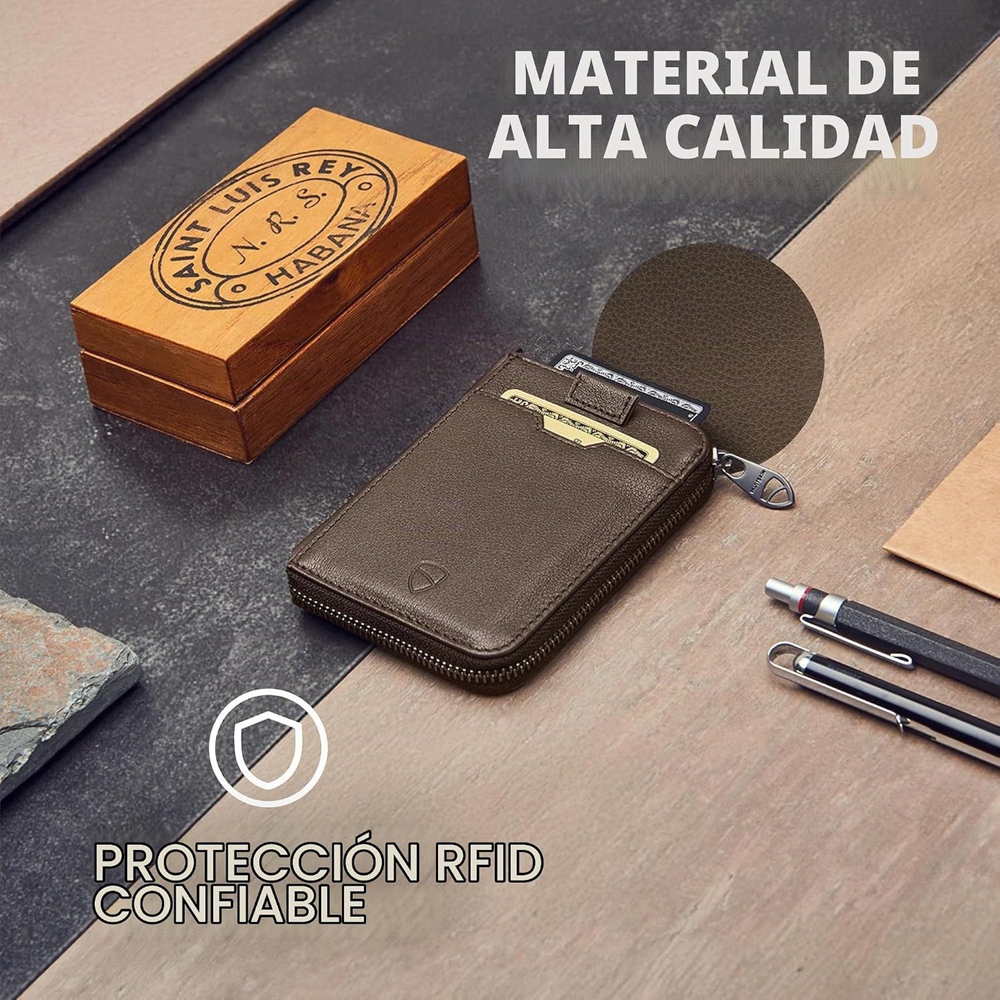 Vaultskin - Cartera de cuero con cierre de cremallera, minimalista...
