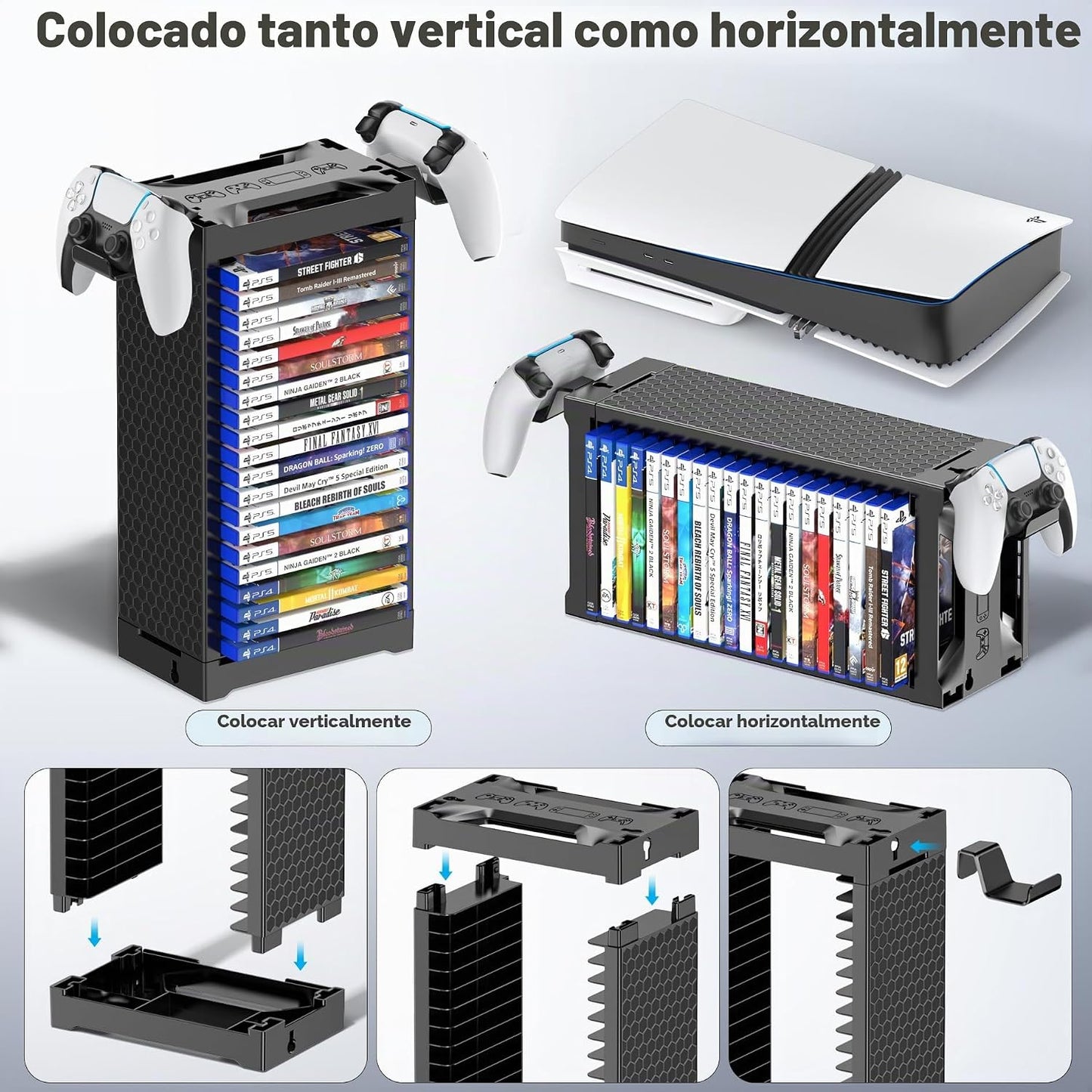 Torre de almacenamiento de videojuegos con soporte para controlador...
