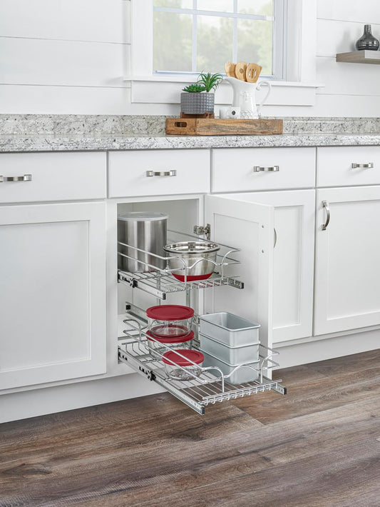Rev-A-Shelf Estante extraíble para armario de cocina de 2 niveles y...