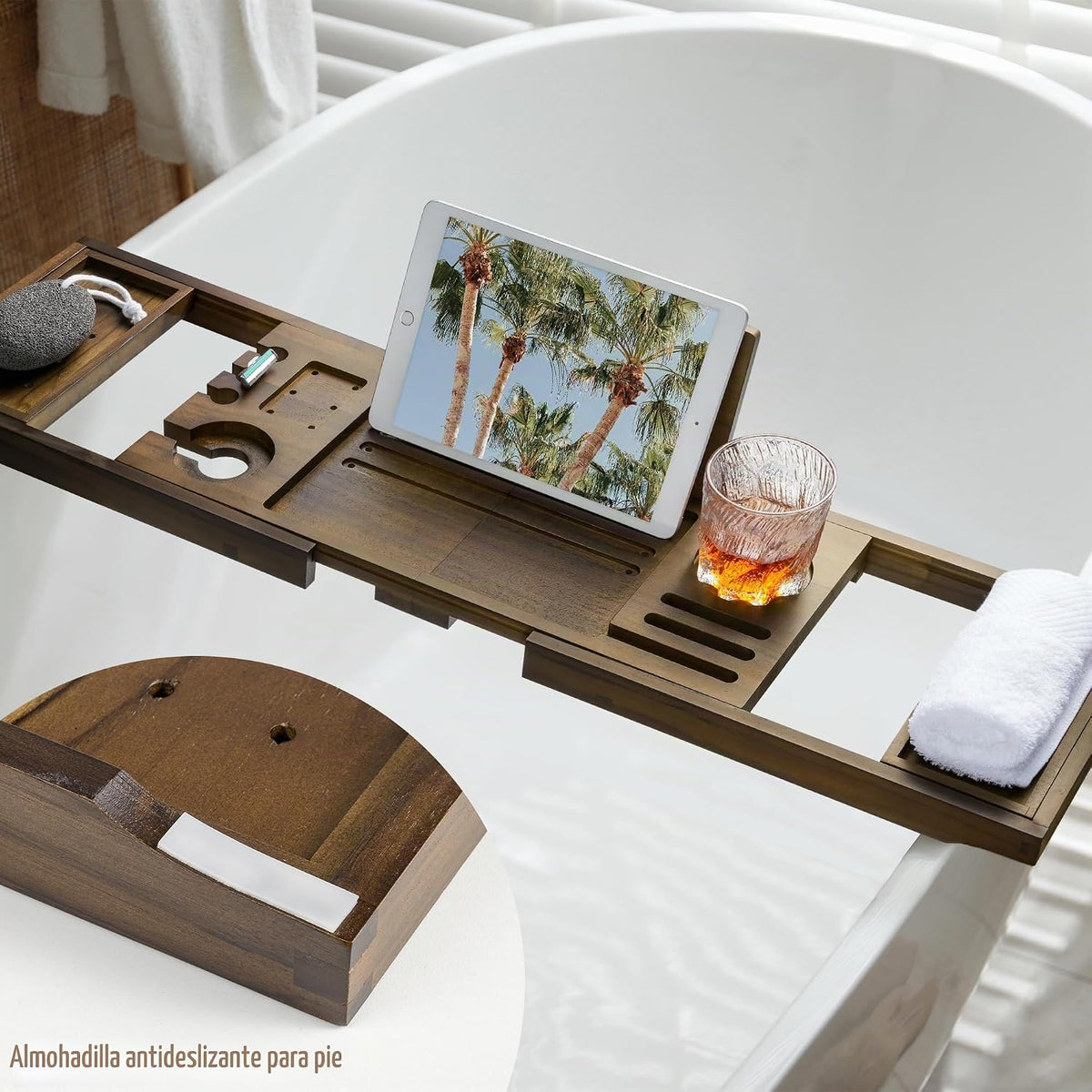 RealGulf Bandeja de bañera de teca, organizador de baño de madera d...