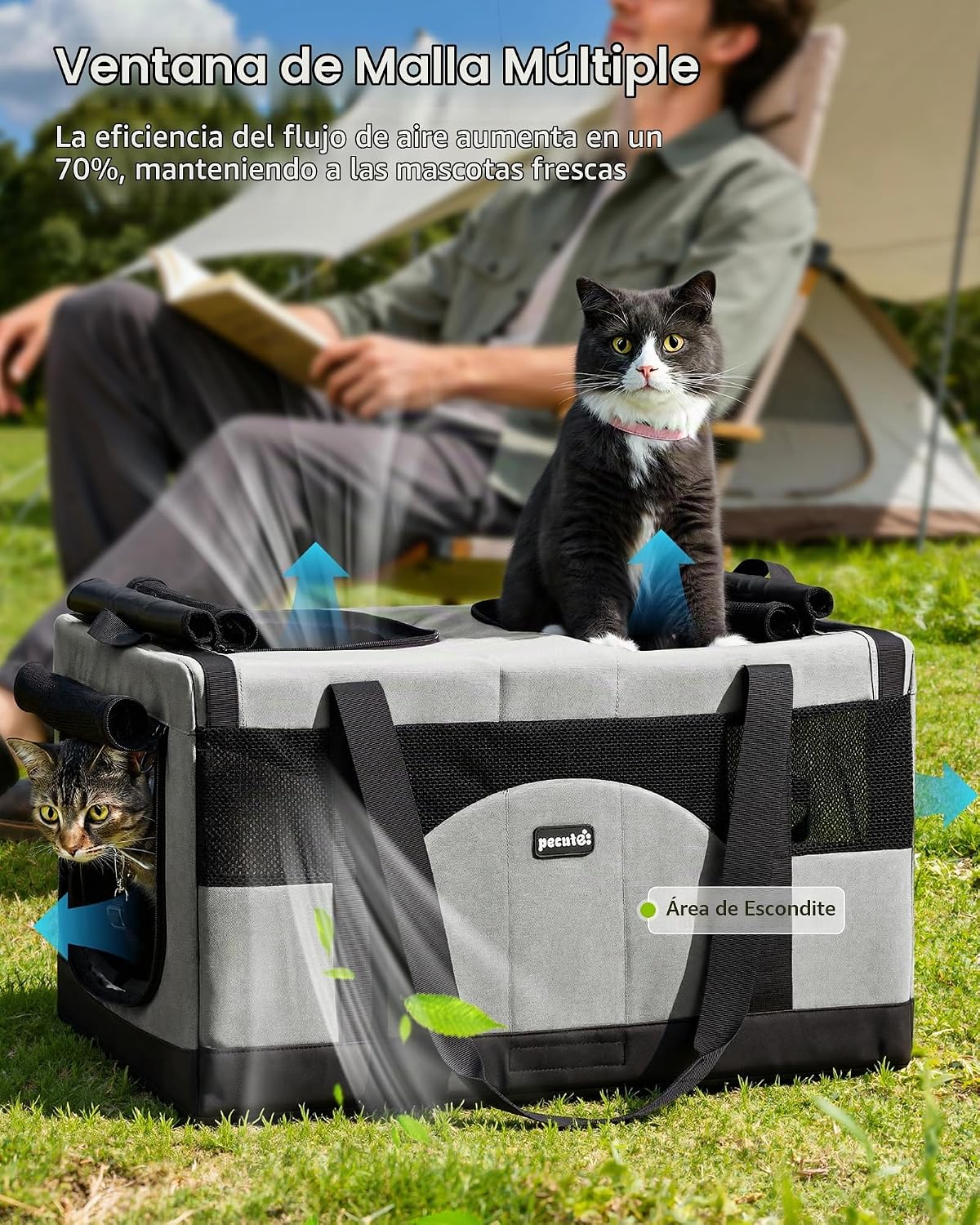 Pecute Transportador grande para gatos, suave doble jaula para masc...