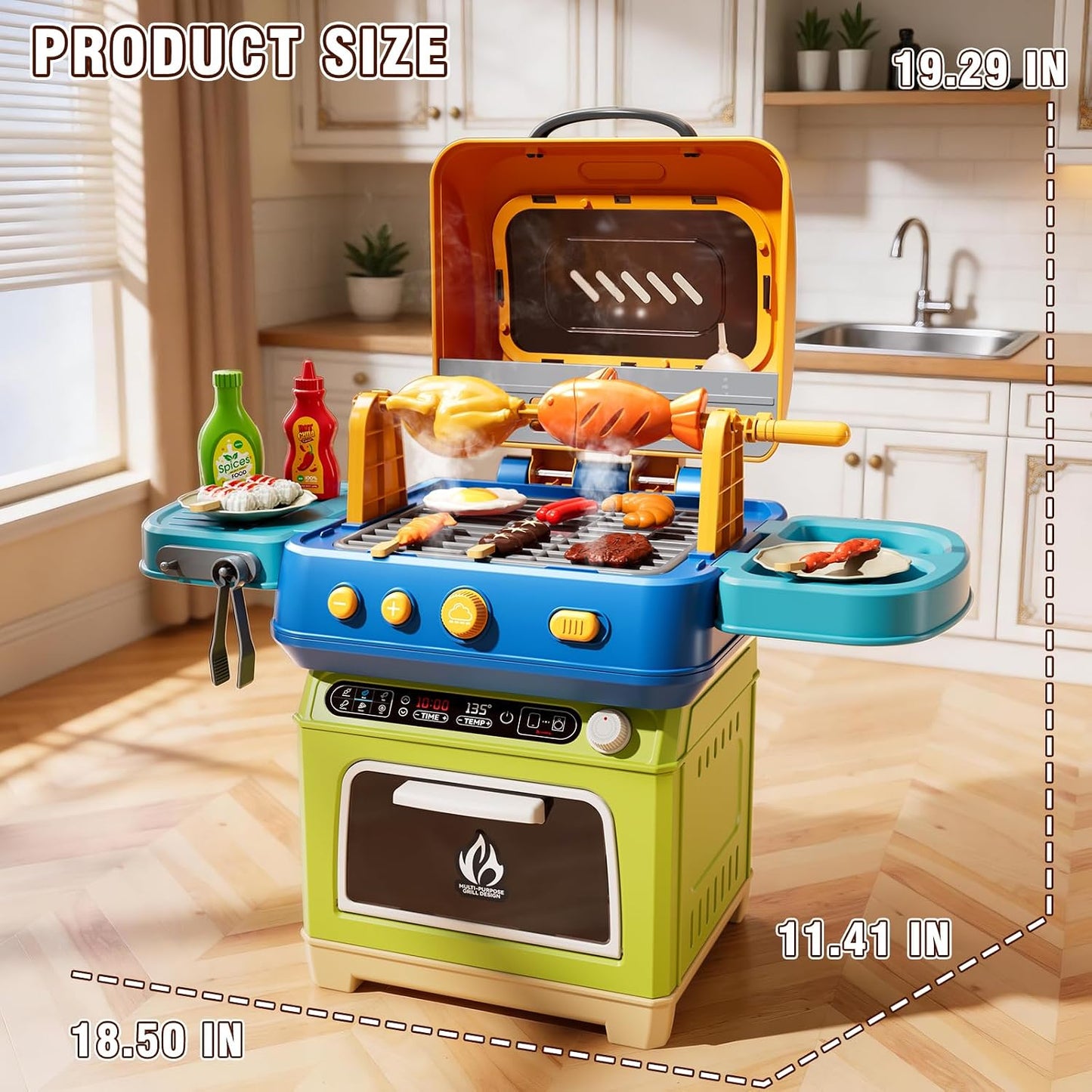 KIZONLY Juego de barbacoa para niños, juego de cocina de 2 capas co...