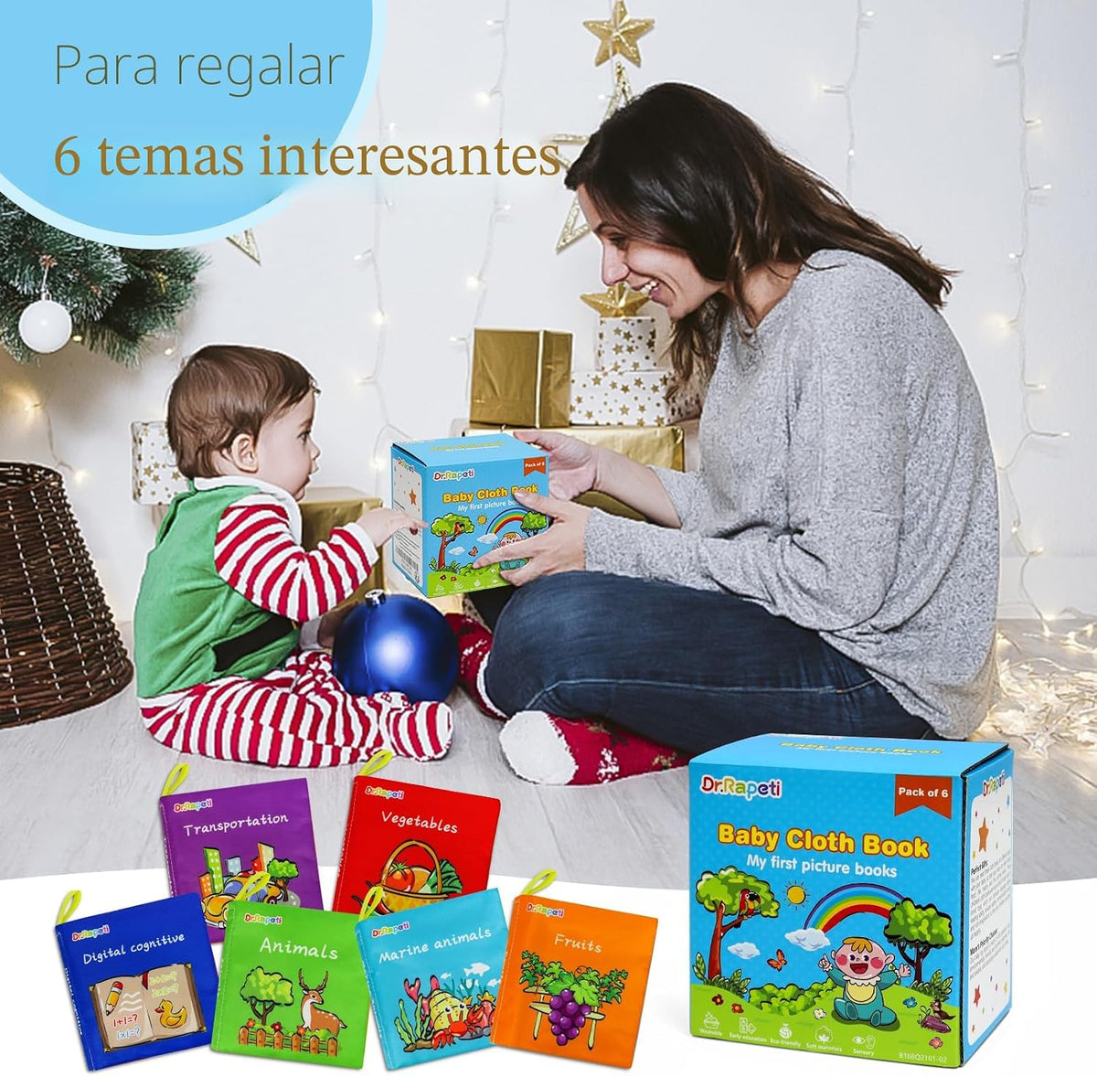 Dr.Rapeti Libros de Tela Suave para Bebés Libros de Baño Paquete de...