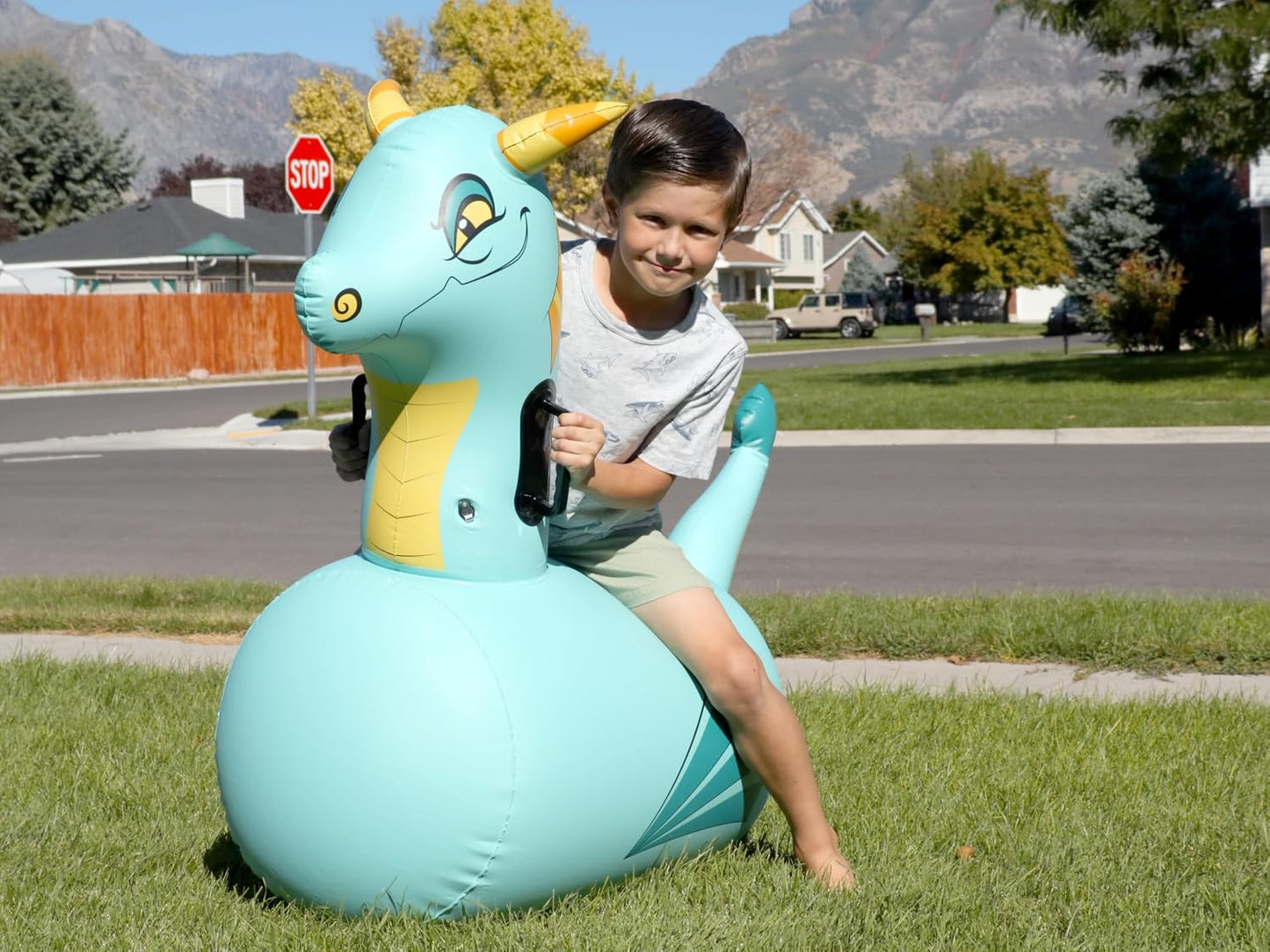 Hearthsong Hop N Go - Juguete inflable inflable de dragón azul para...